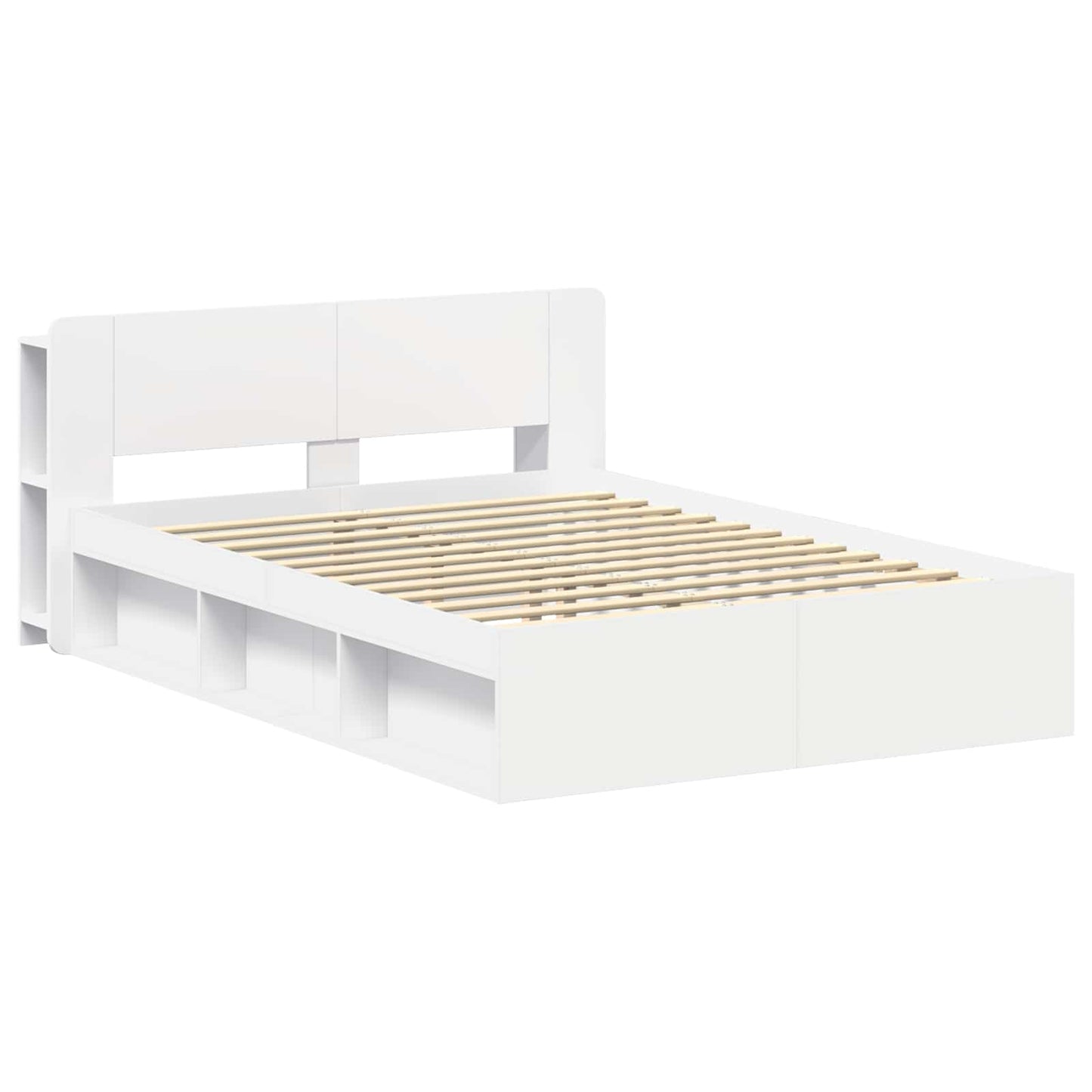 Sengeramme med oppbevaring Hvit 160 x 200 cm Konstruert tre