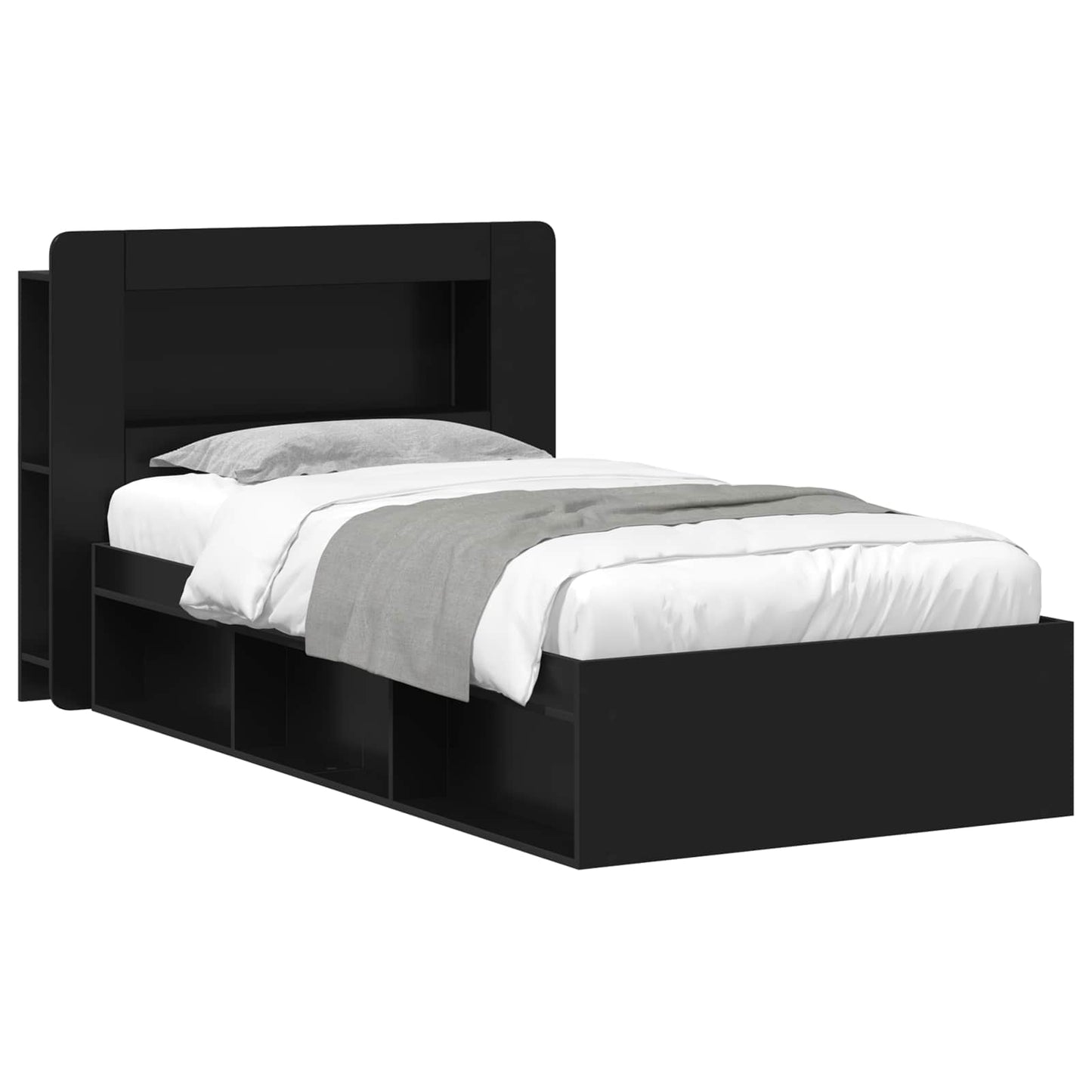 Sengeramme med oppbevaring Svart 75 x 190 cm Konstruert tre