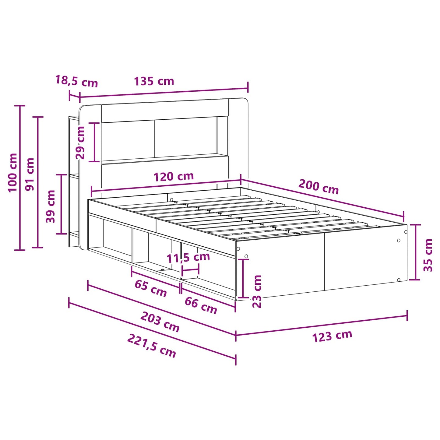 Sengeramme med oppbevaring Gammelt tre 120 x 200 cm