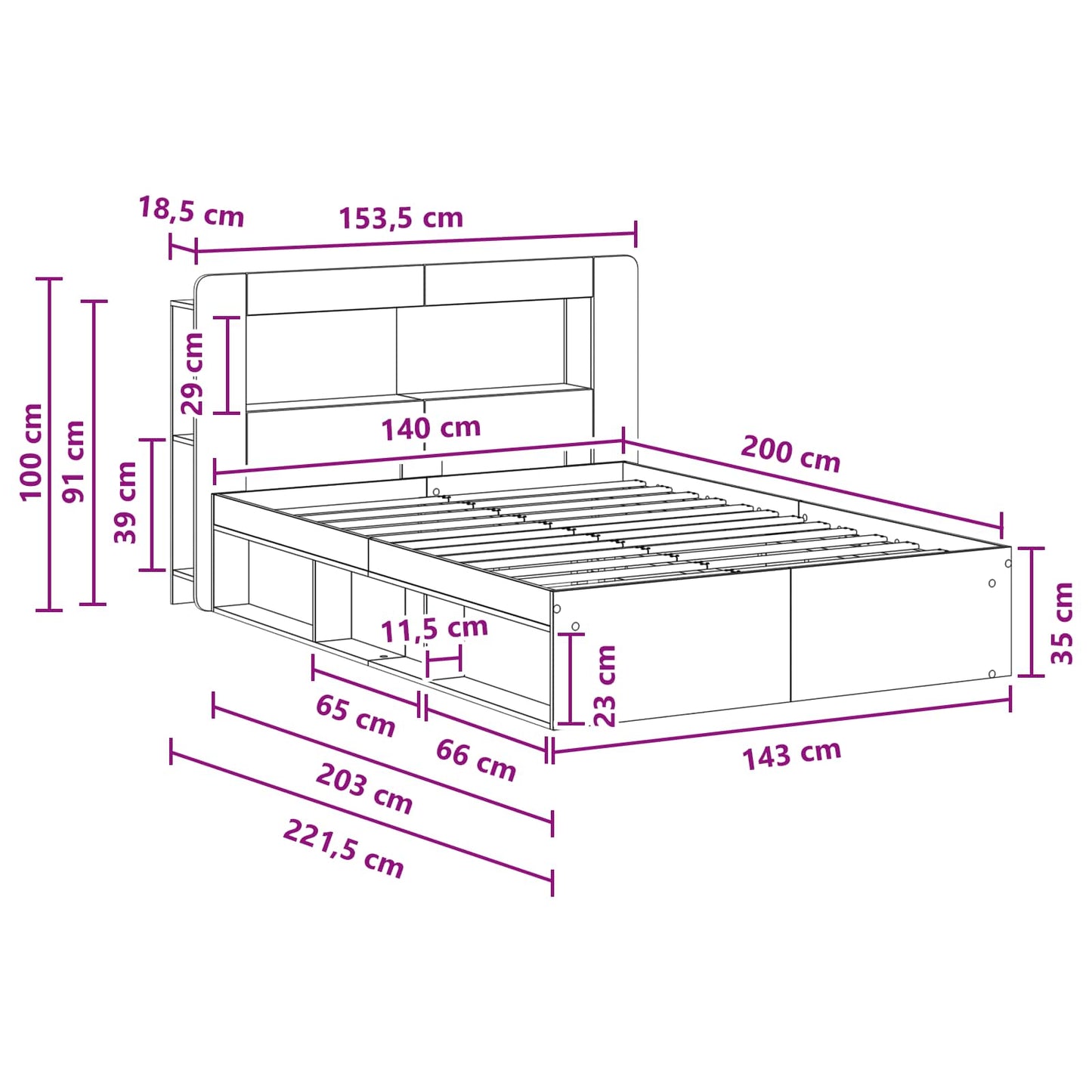 Sengeramme med oppbevaring Betonggrå 140 x 200 cm