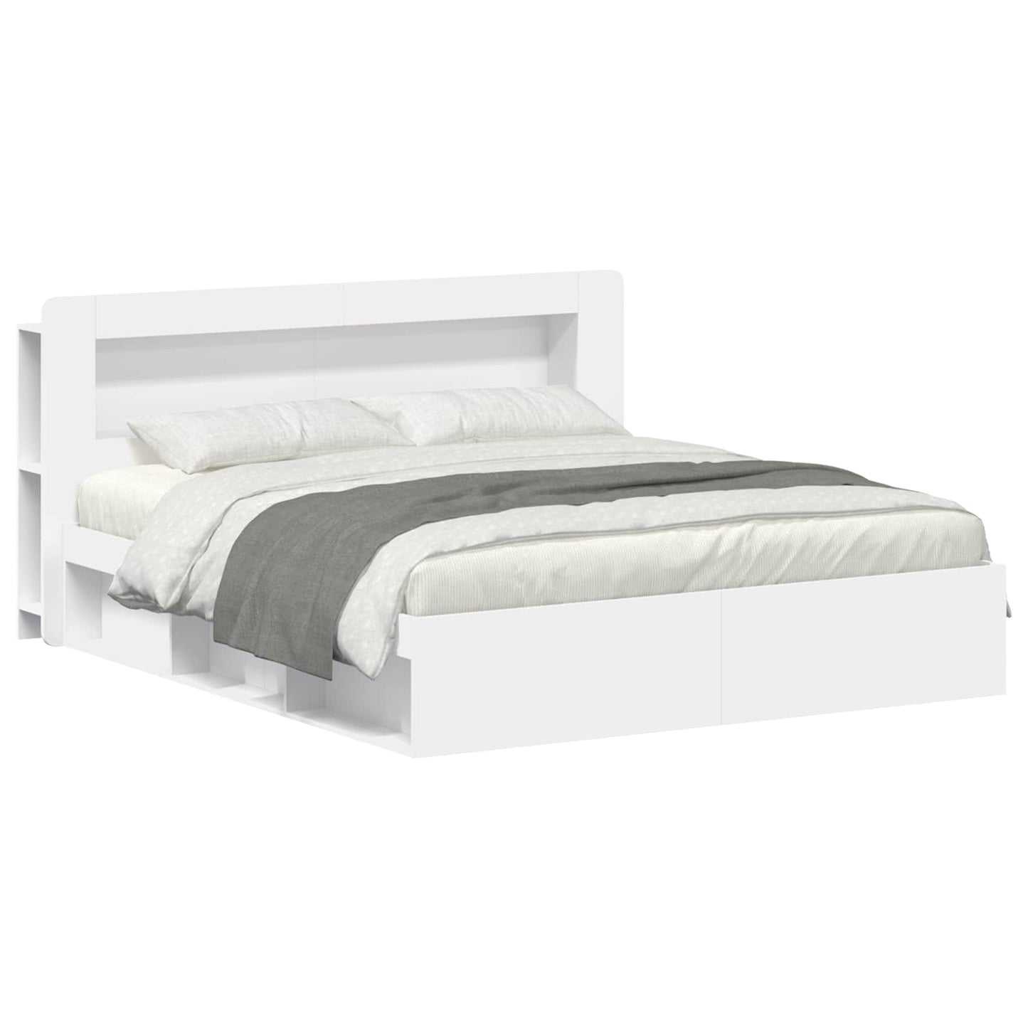 Sengeramme med oppbevaring Hvit 180 x 200 cm Konstruert tre