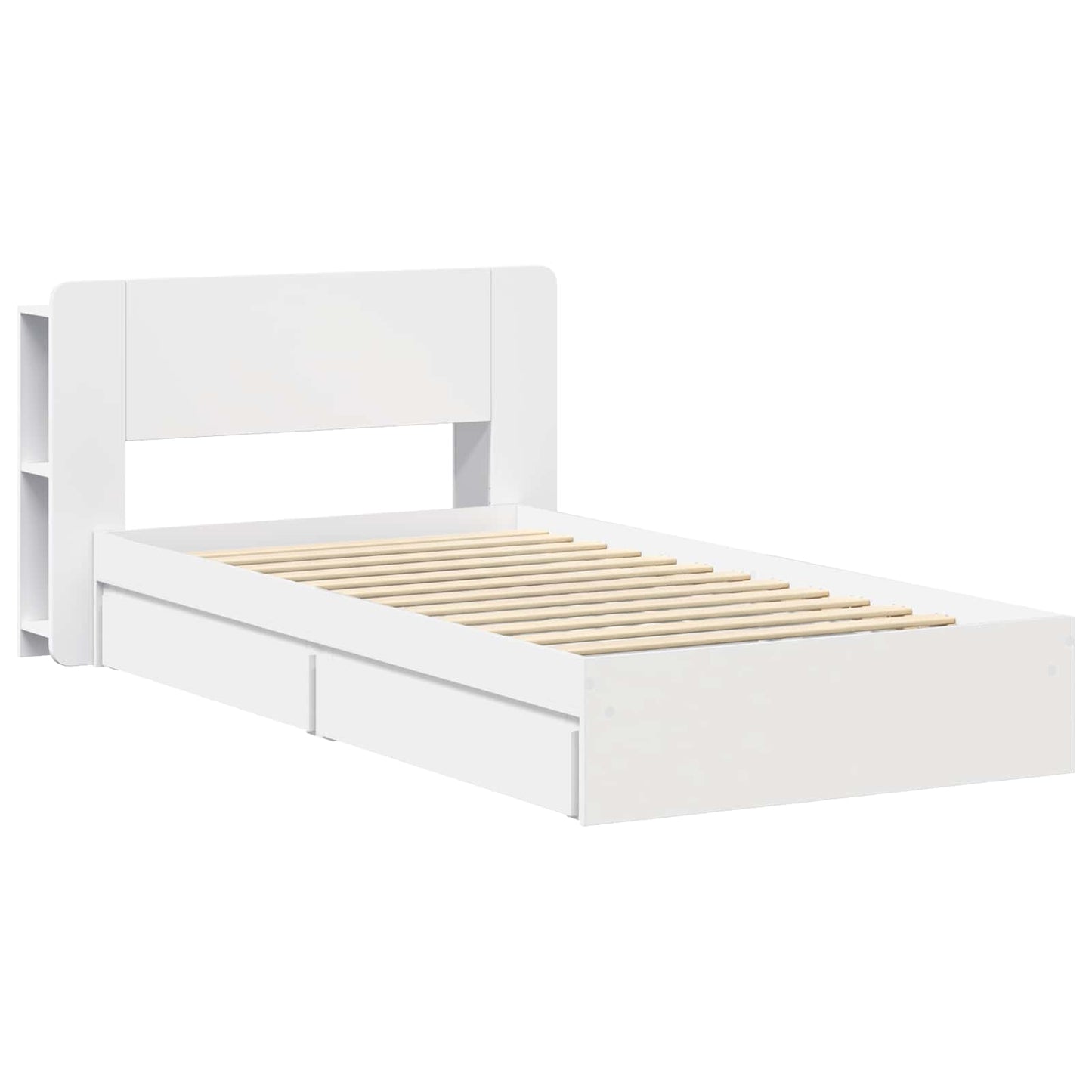 Sengeramme med oppbevaring Hvit 75 x 190 cm Konstruert tre