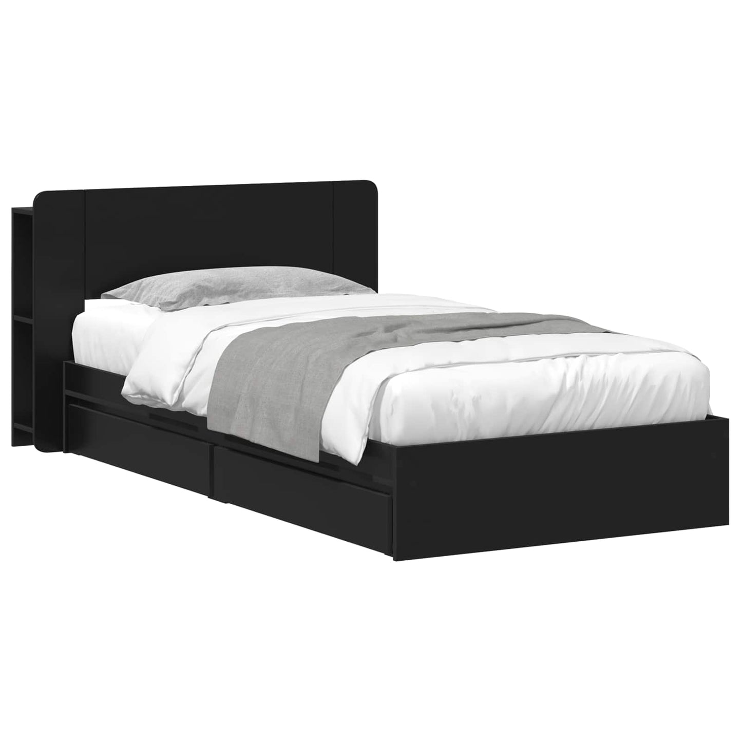 Sengeramme med oppbevaring Svart 90 x 190 cm Konstruert tre