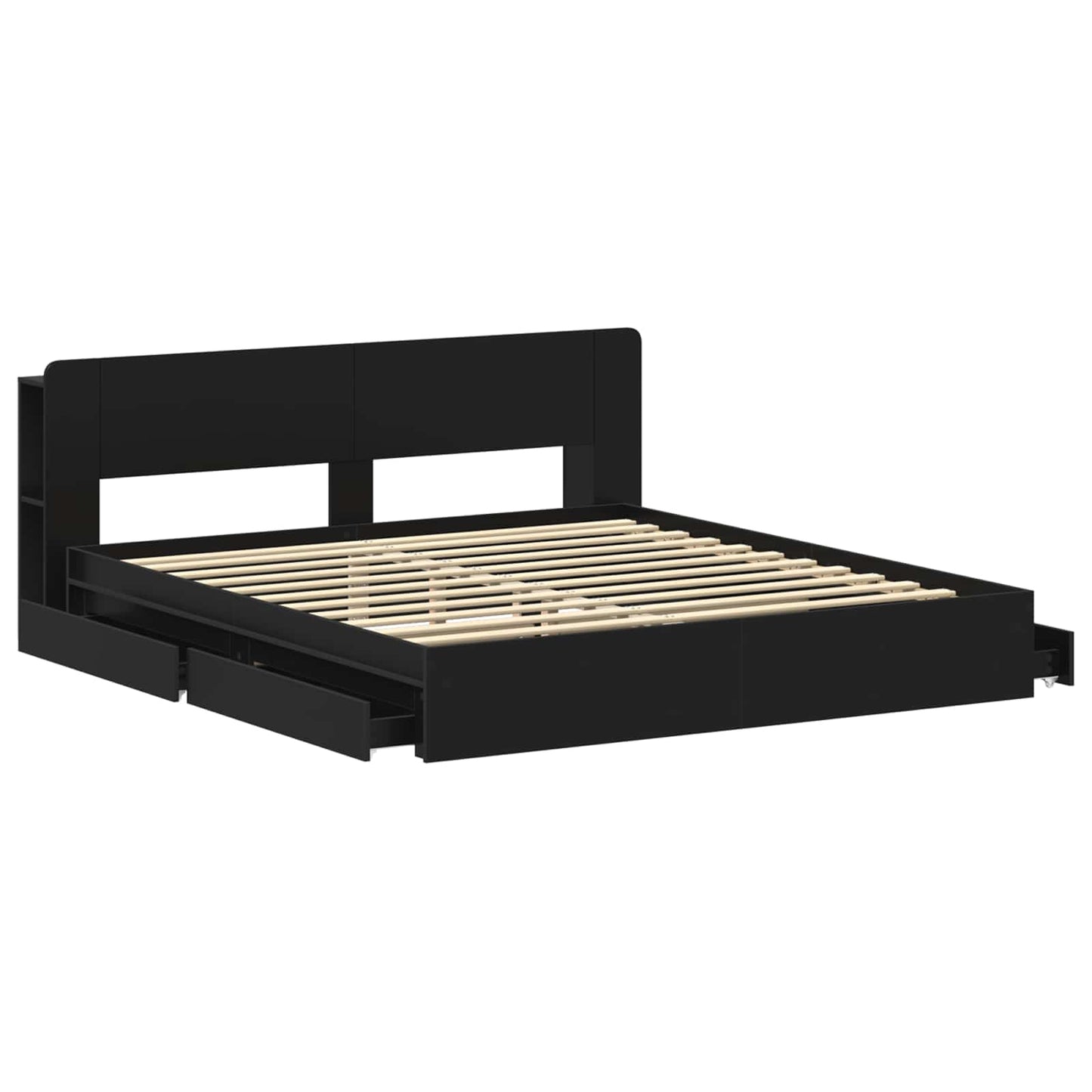 Sengeramme med oppbevaring Svart 200 x 200 cm Konstruert tre