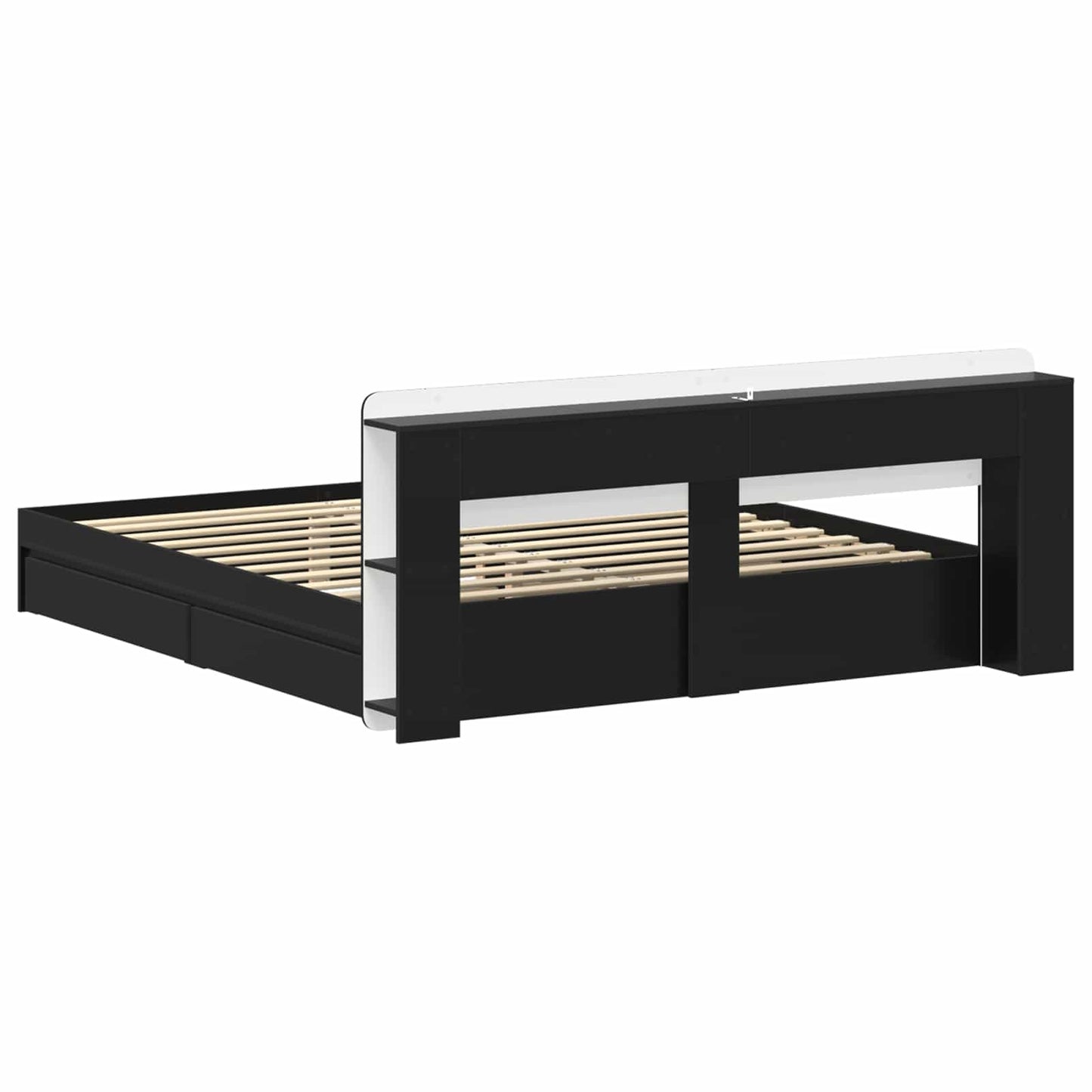 Sengeramme med oppbevaring Svart 200 x 200 cm Konstruert tre