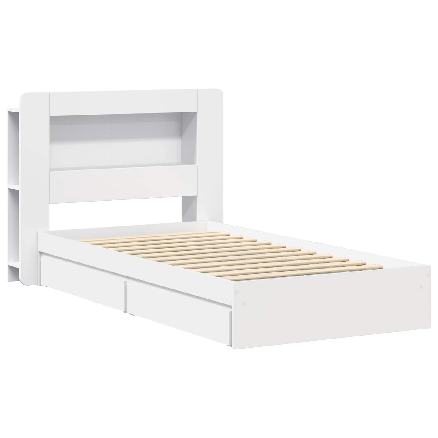 Sengeramme med oppbevaring Hvit 75 x 190 cm Konstruert tre