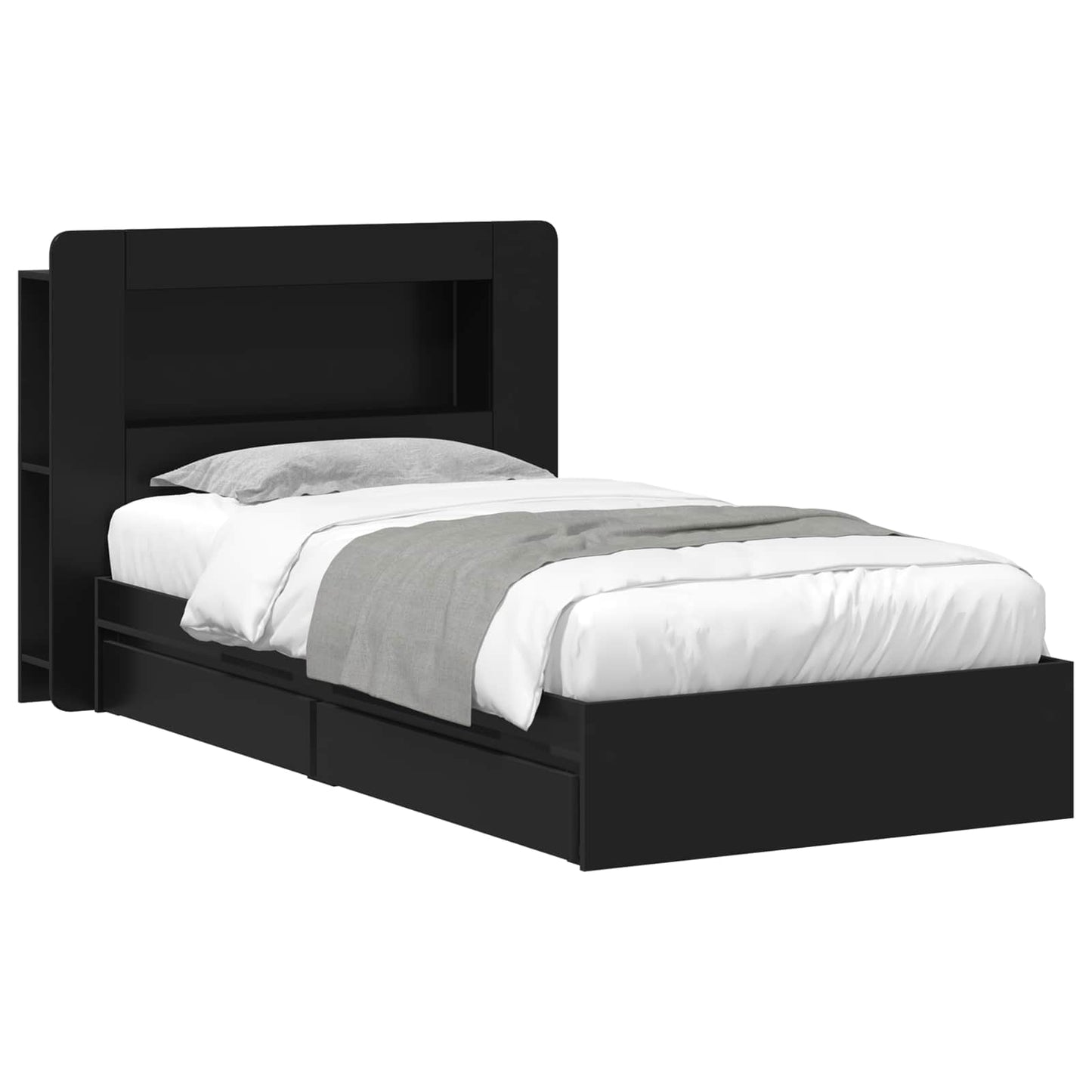 Sengeramme med oppbevaring Svart 90 x 190 cm Konstruert tre