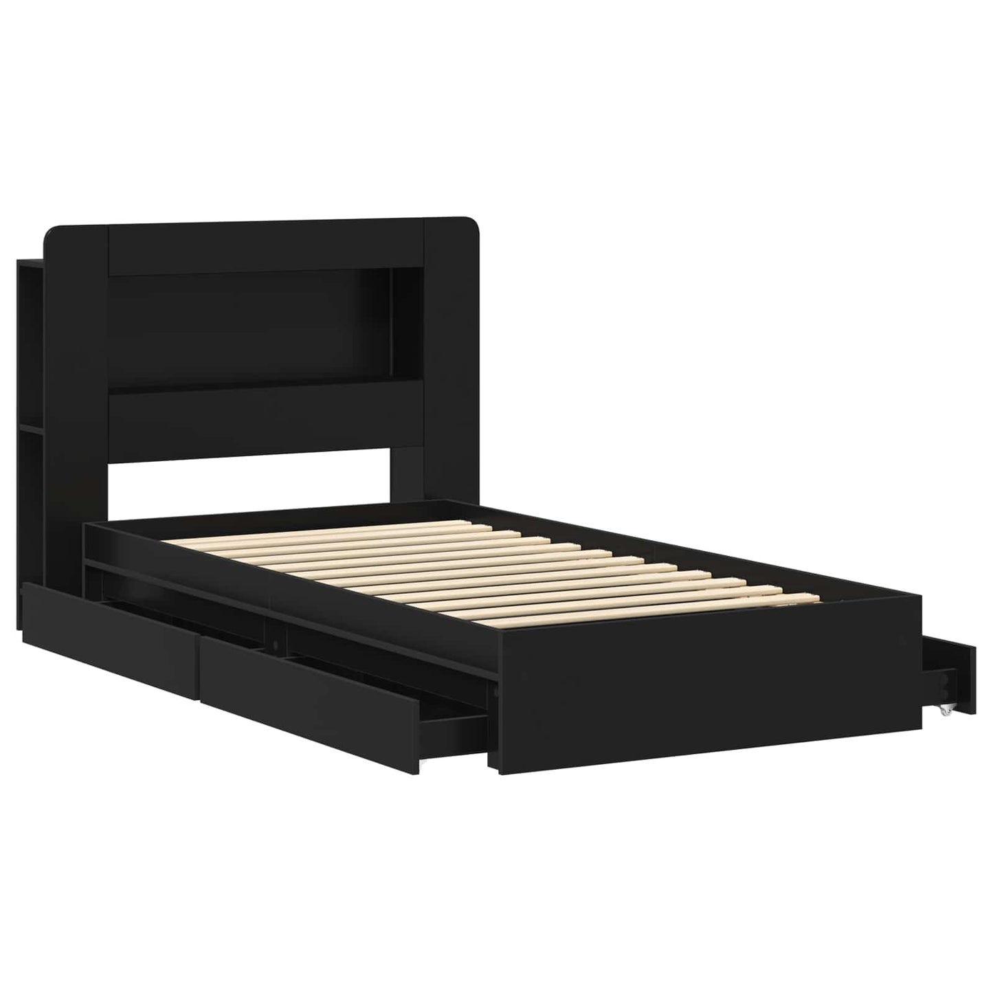 Sengeramme med oppbevaring Svart 90 x 190 cm Konstruert tre