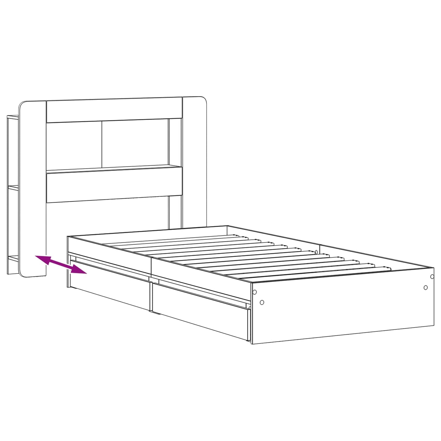 Sengeramme med oppbevaring Hvit 90 x 200 cm Konstruert tre