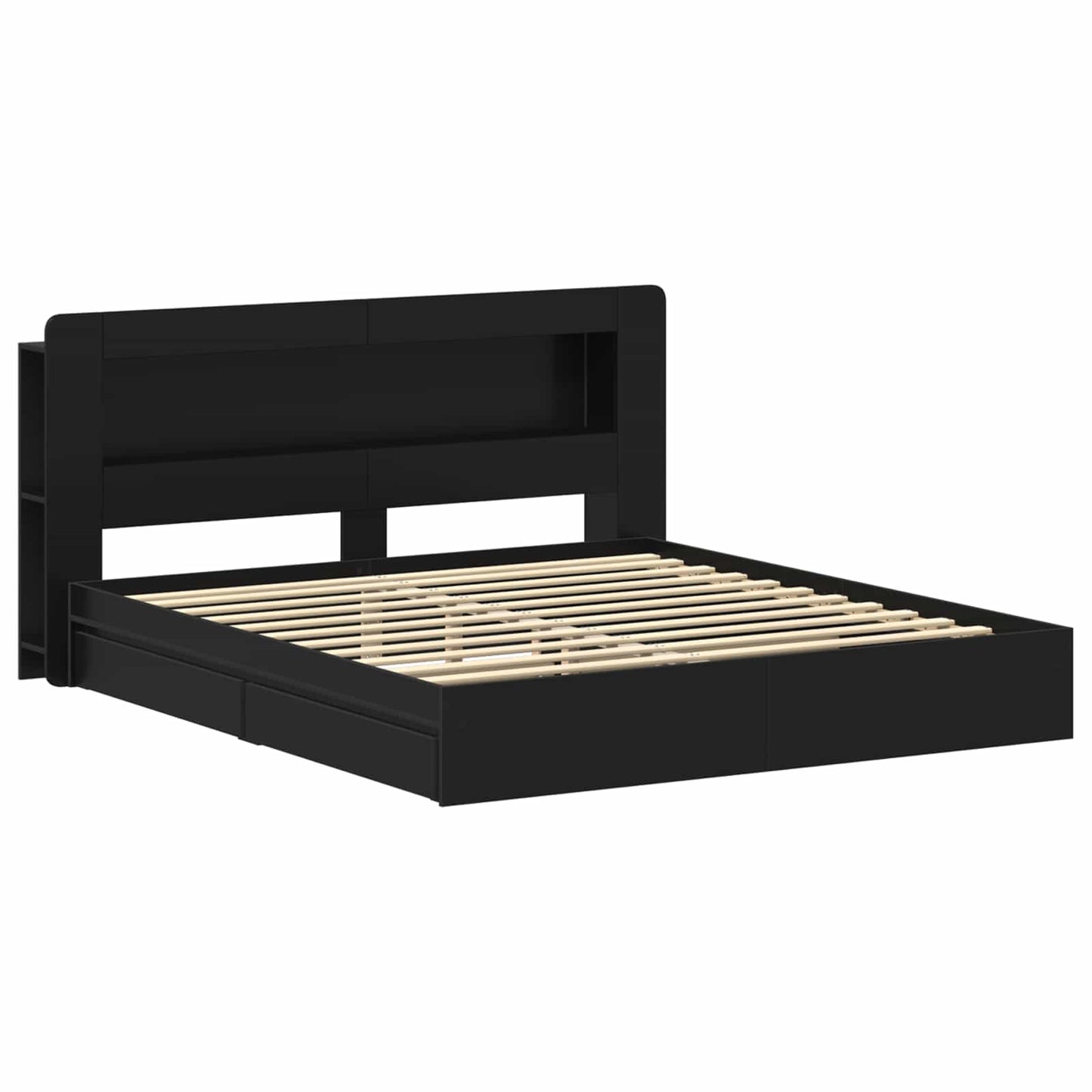 Sengeramme med oppbevaring Svart 200 x 200 cm Konstruert tre