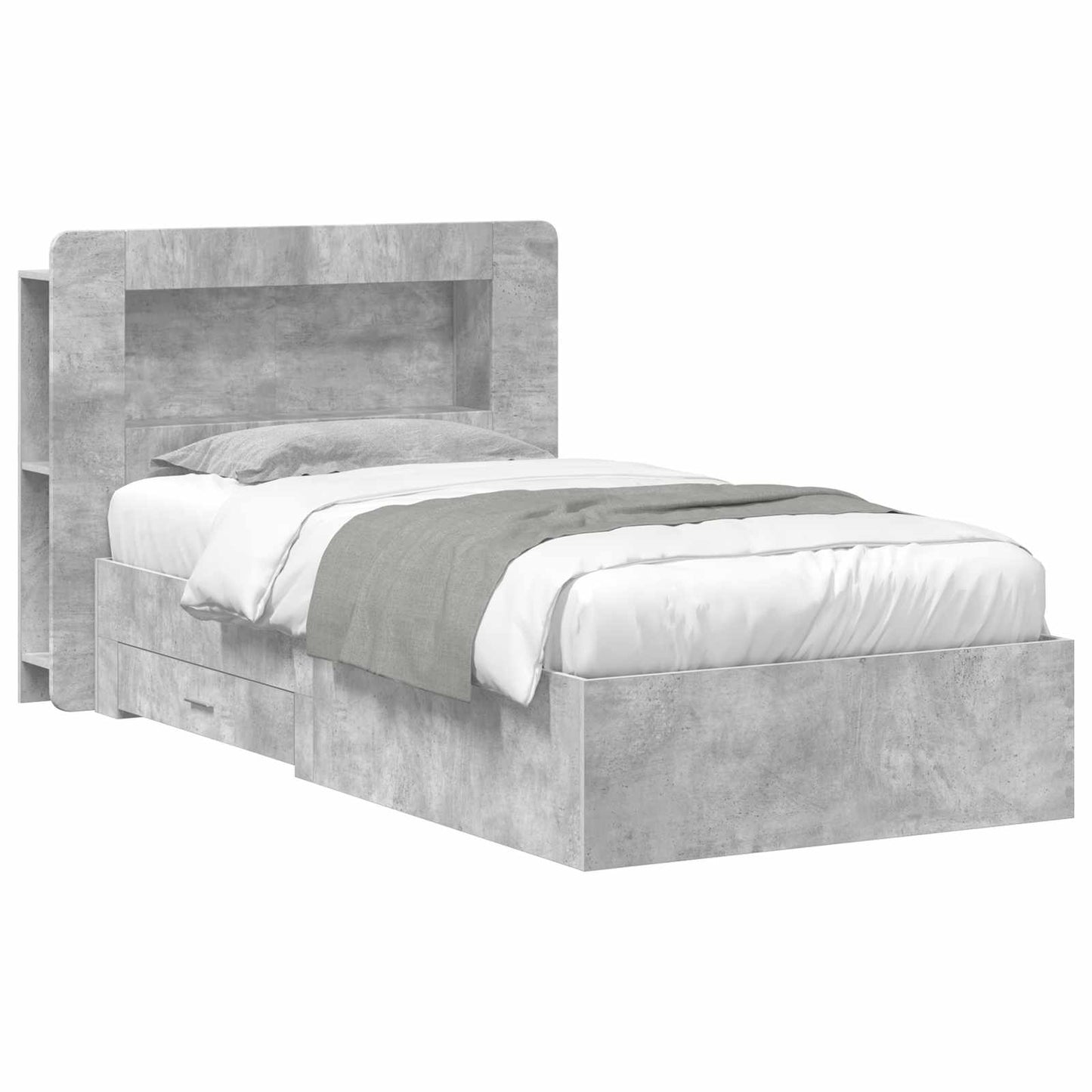 Sengeramme med oppbevaring Betonggrå 75 x 190 cm Konstruert tre