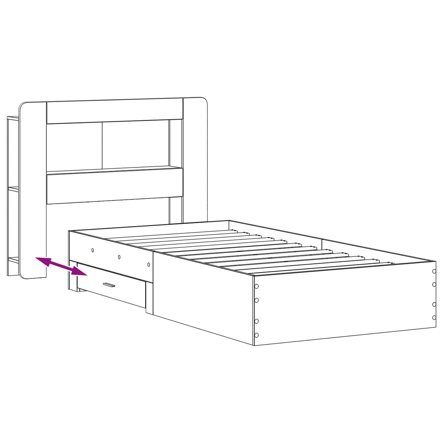 Sengeramme med oppbevaring Sonoma eik 75 x 190 cm