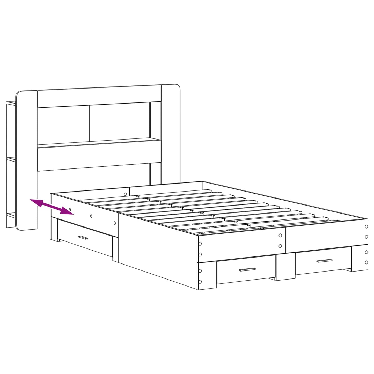 Sengeramme med oppbevaring Gammelt tre 120 x 190 cm