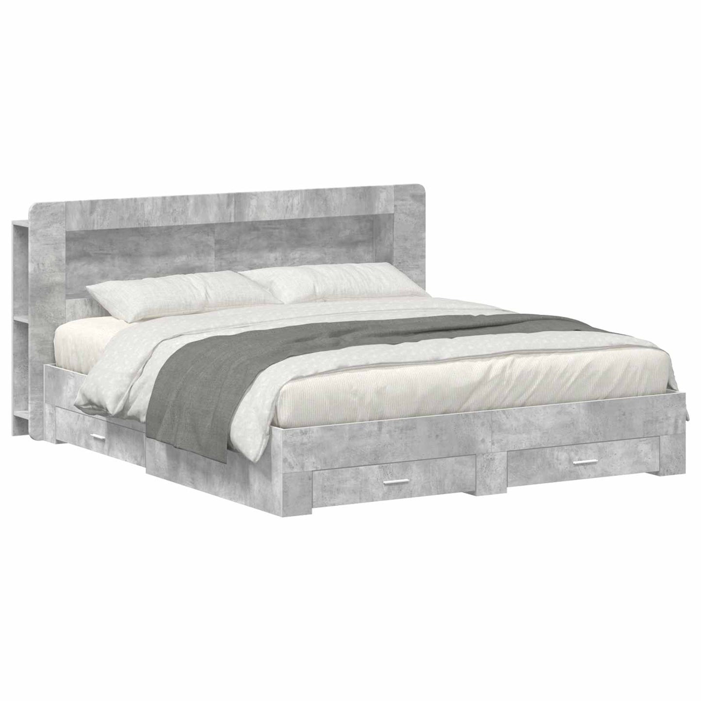 Sengeramme med oppbevaring Betonggrå 200 x 200 cm
