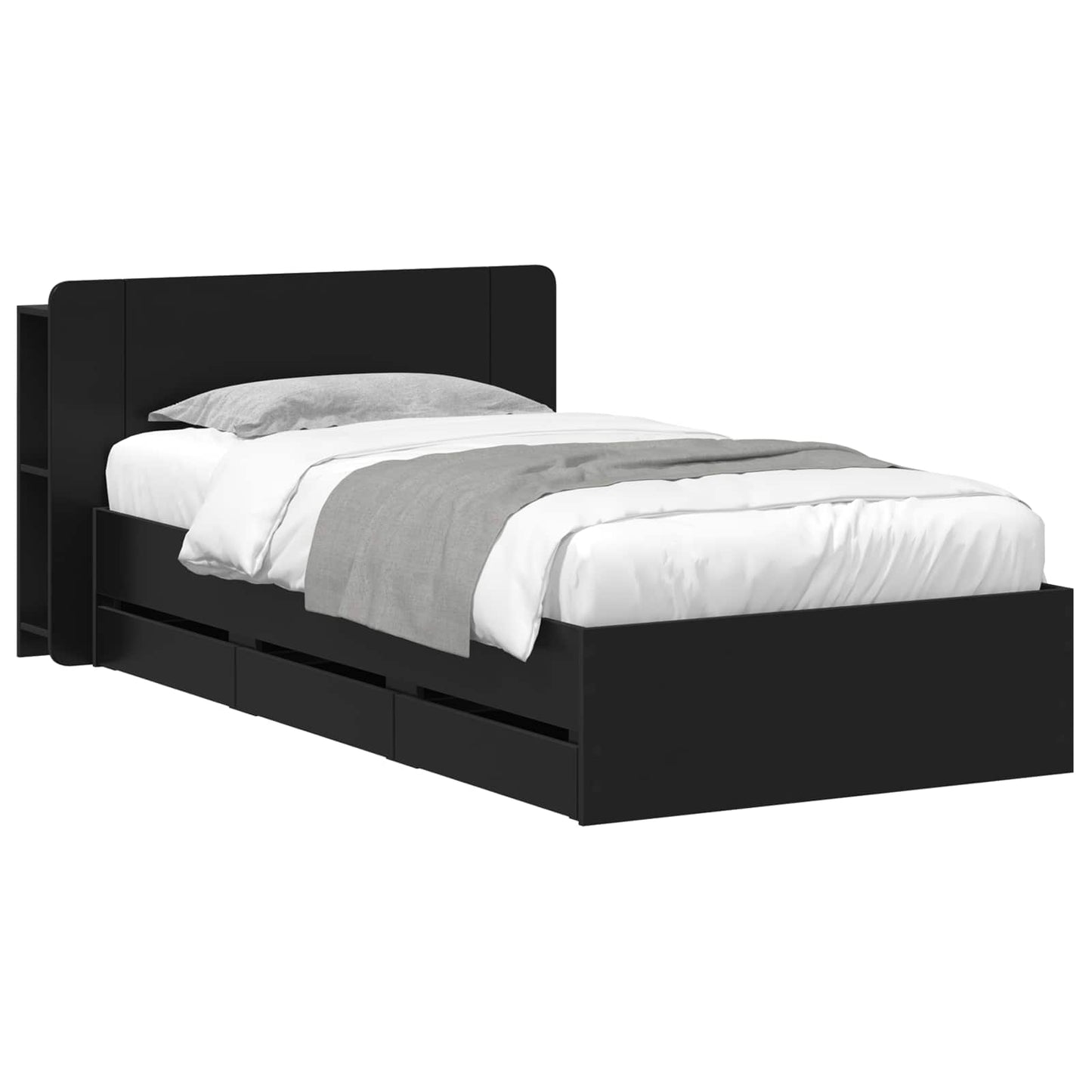 Sengeramme med oppbevaring Svart 75 x 190 cm Konstruert tre