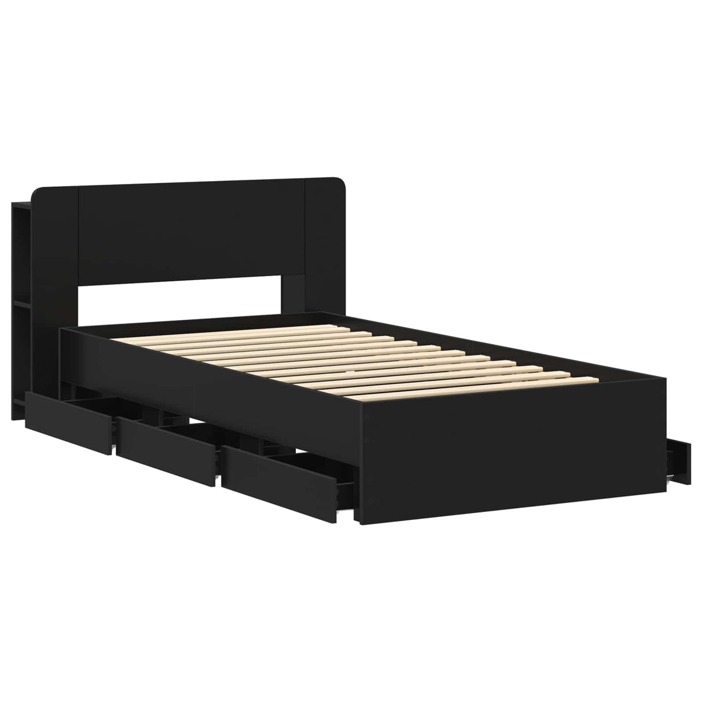 Sengeramme med oppbevaring Svart 75 x 190 cm Konstruert tre