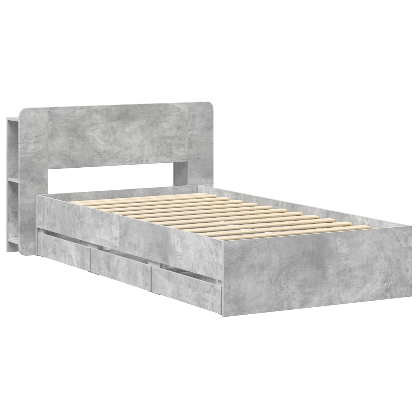 Sengeramme med oppbevaring Betonggrå 90 x 190 cm Konstruert tre