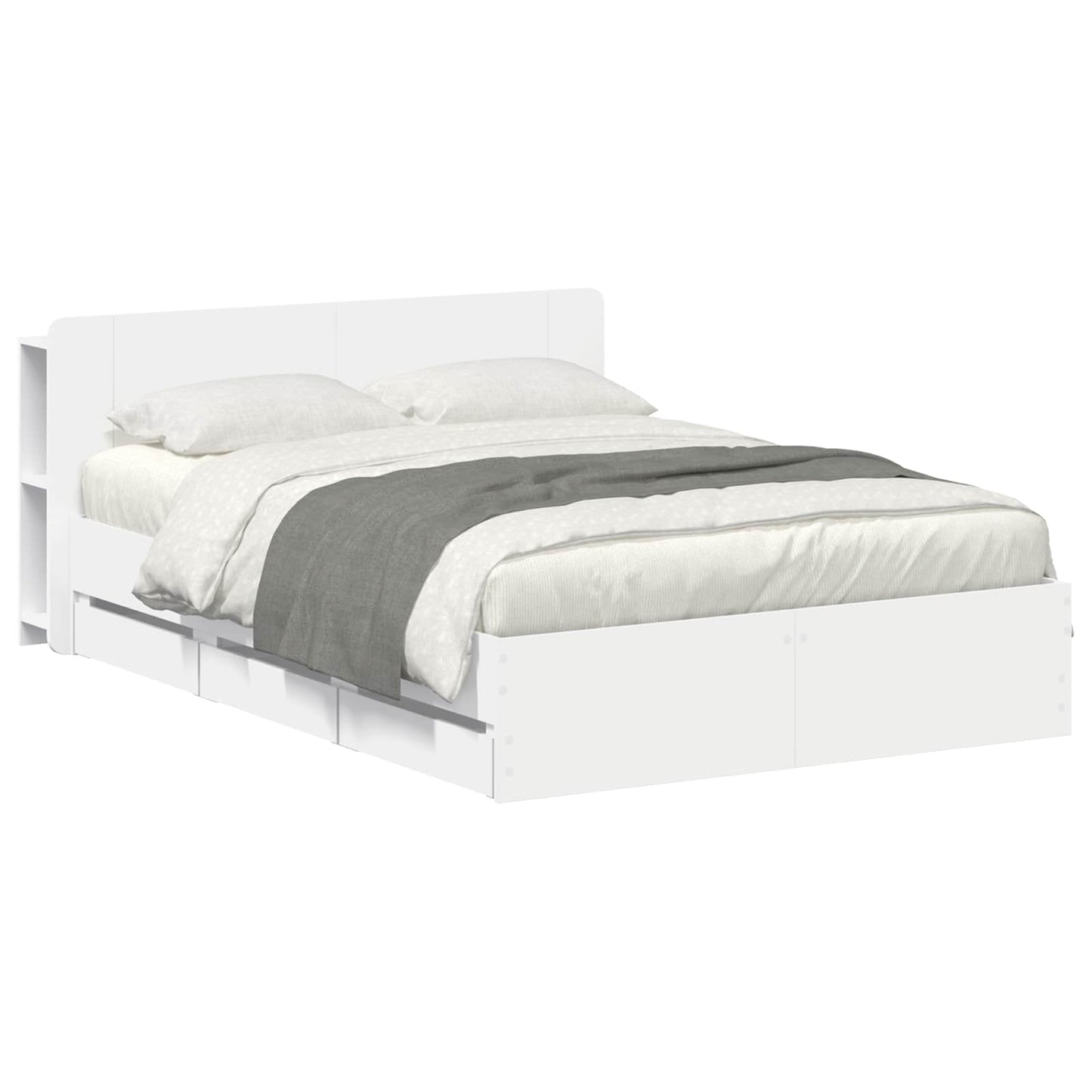 Sengeramme med oppbevaring Hvit 150 x 200 cm Konstruert tre