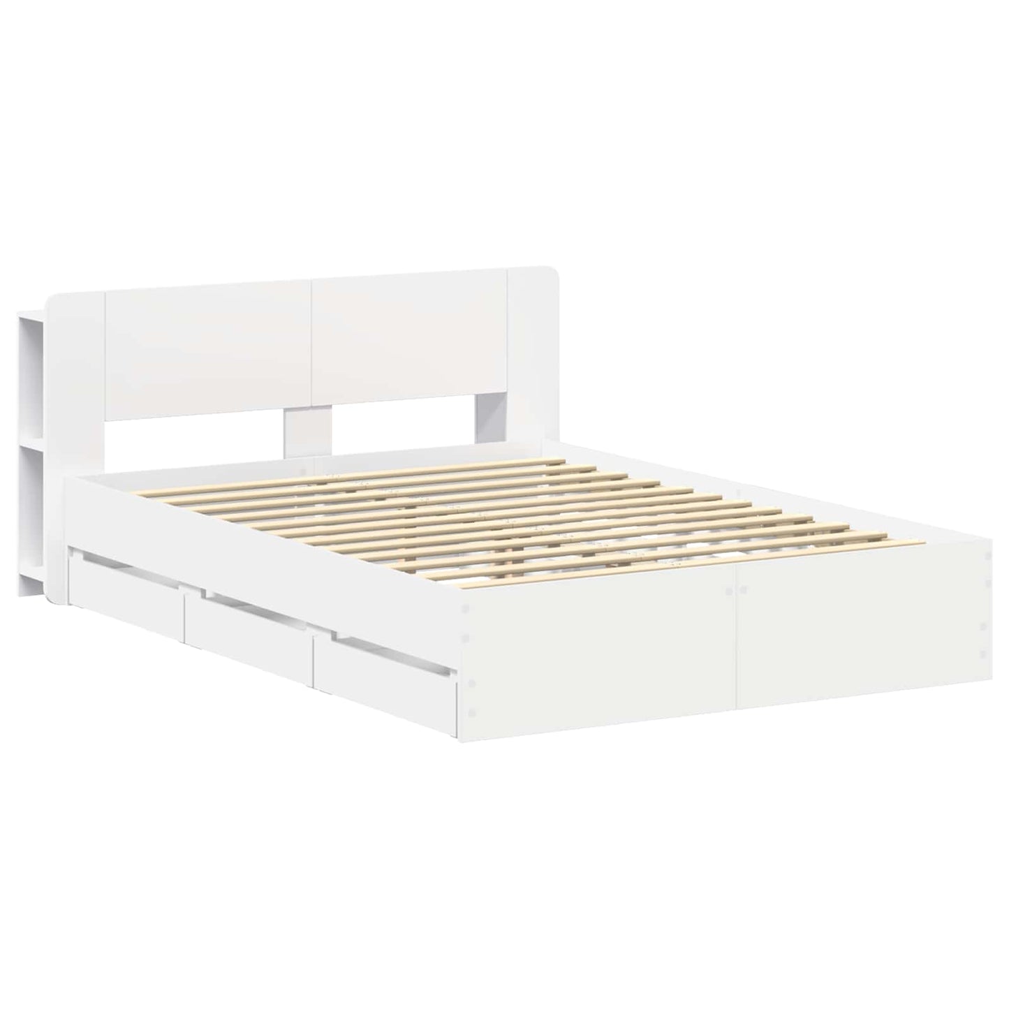 Sengeramme med oppbevaring Hvit 150 x 200 cm Konstruert tre