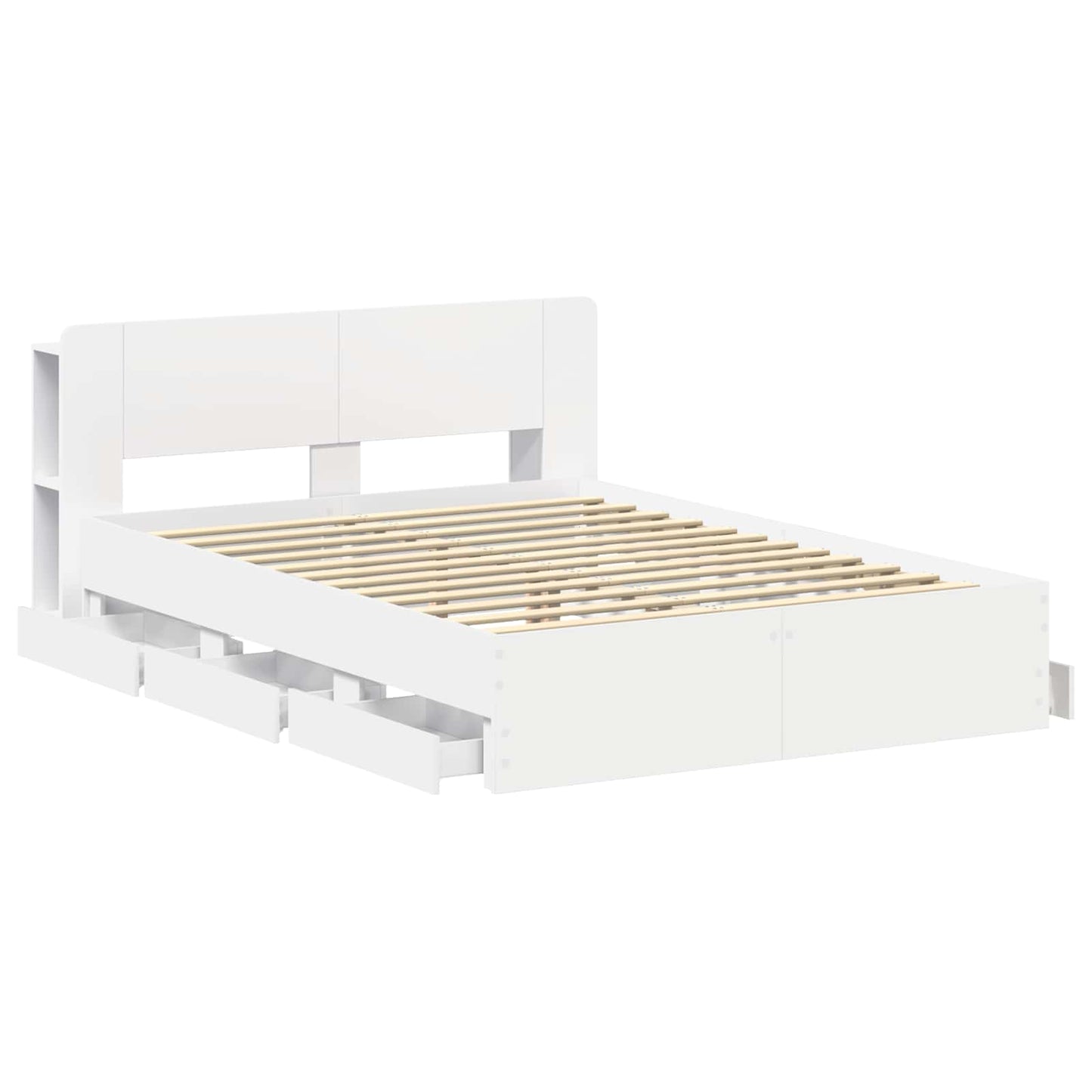Sengeramme med oppbevaring Hvit 150 x 200 cm Konstruert tre