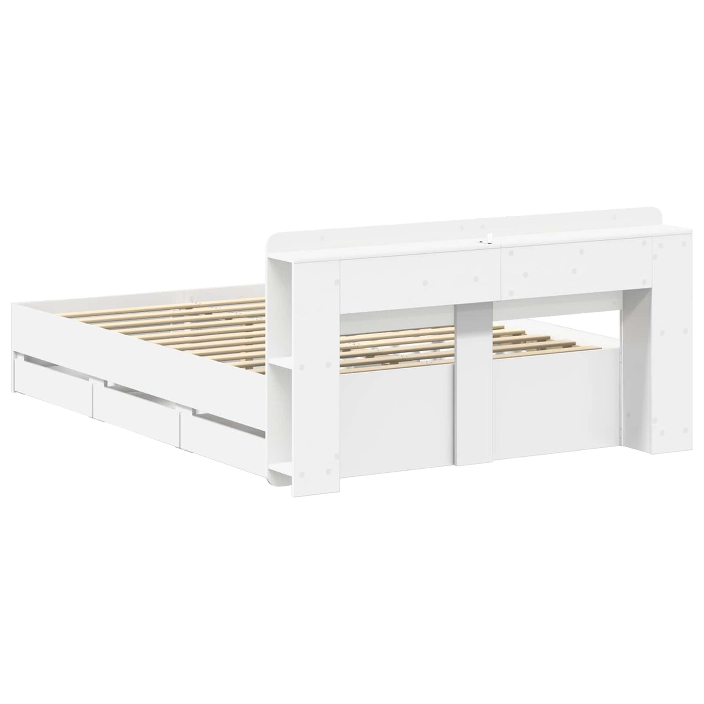 Sengeramme med oppbevaring Hvit 150 x 200 cm Konstruert tre