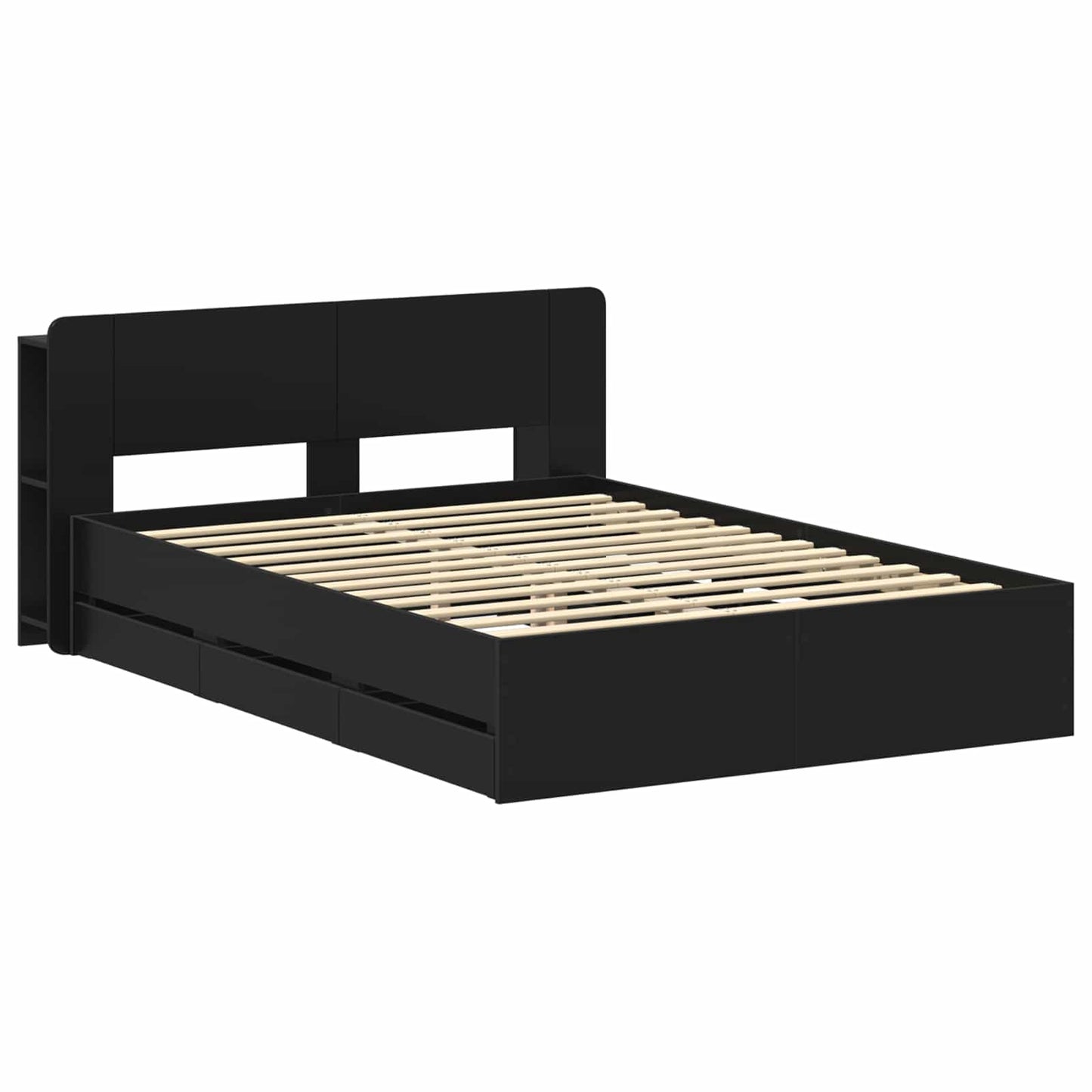 Sengeramme med oppbevaring Svart 160 x 200 cm Konstruert tre