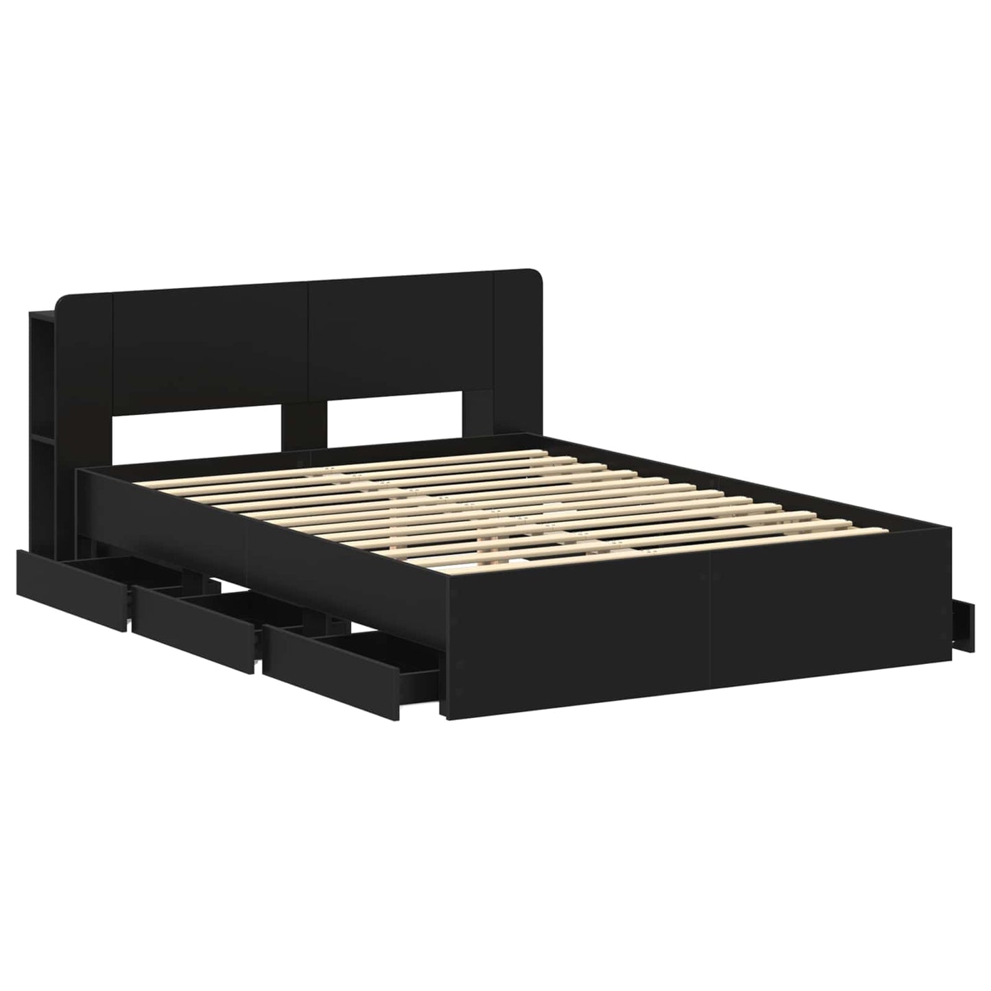Sengeramme med oppbevaring Svart 160 x 200 cm Konstruert tre