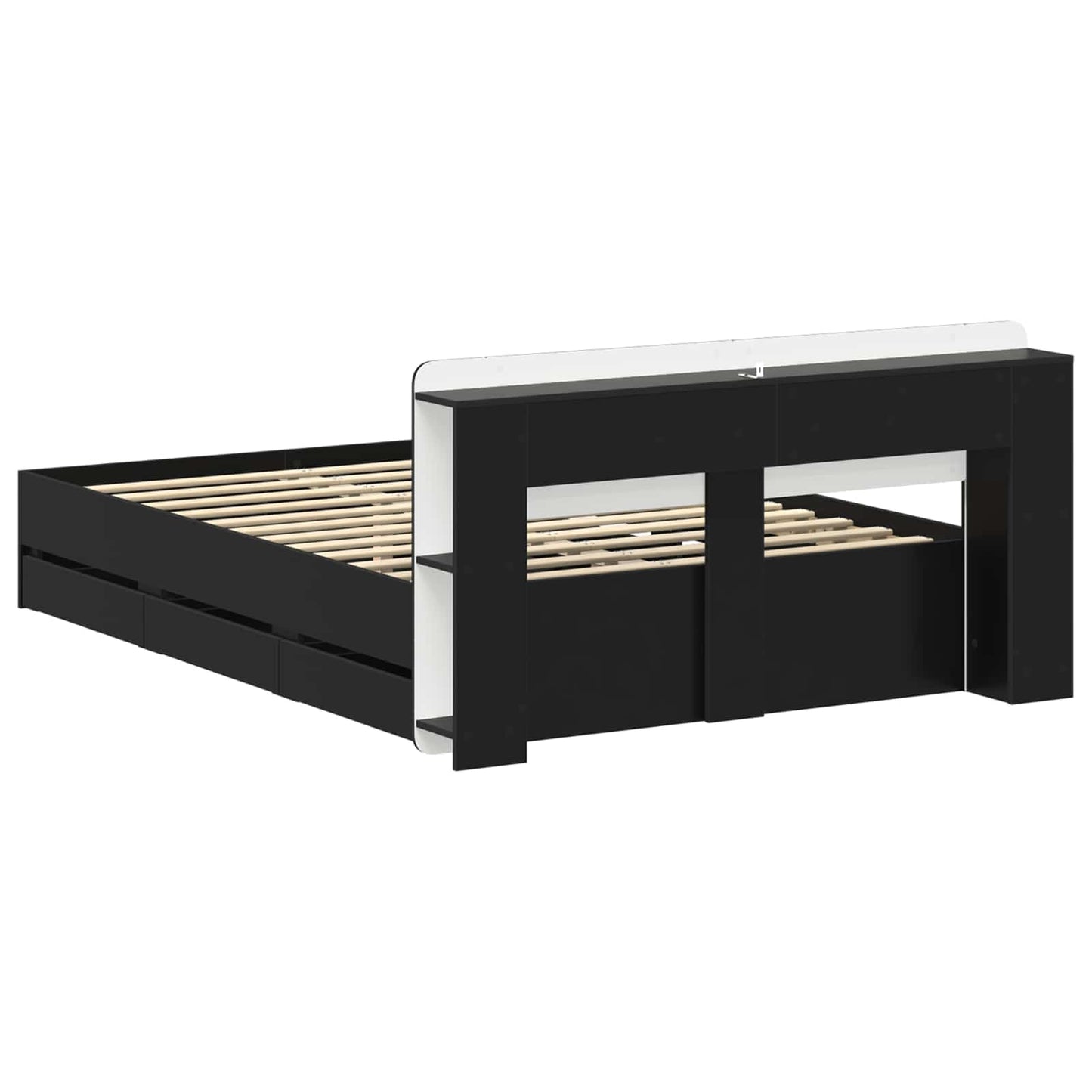Sengeramme med oppbevaring Svart 160 x 200 cm Konstruert tre