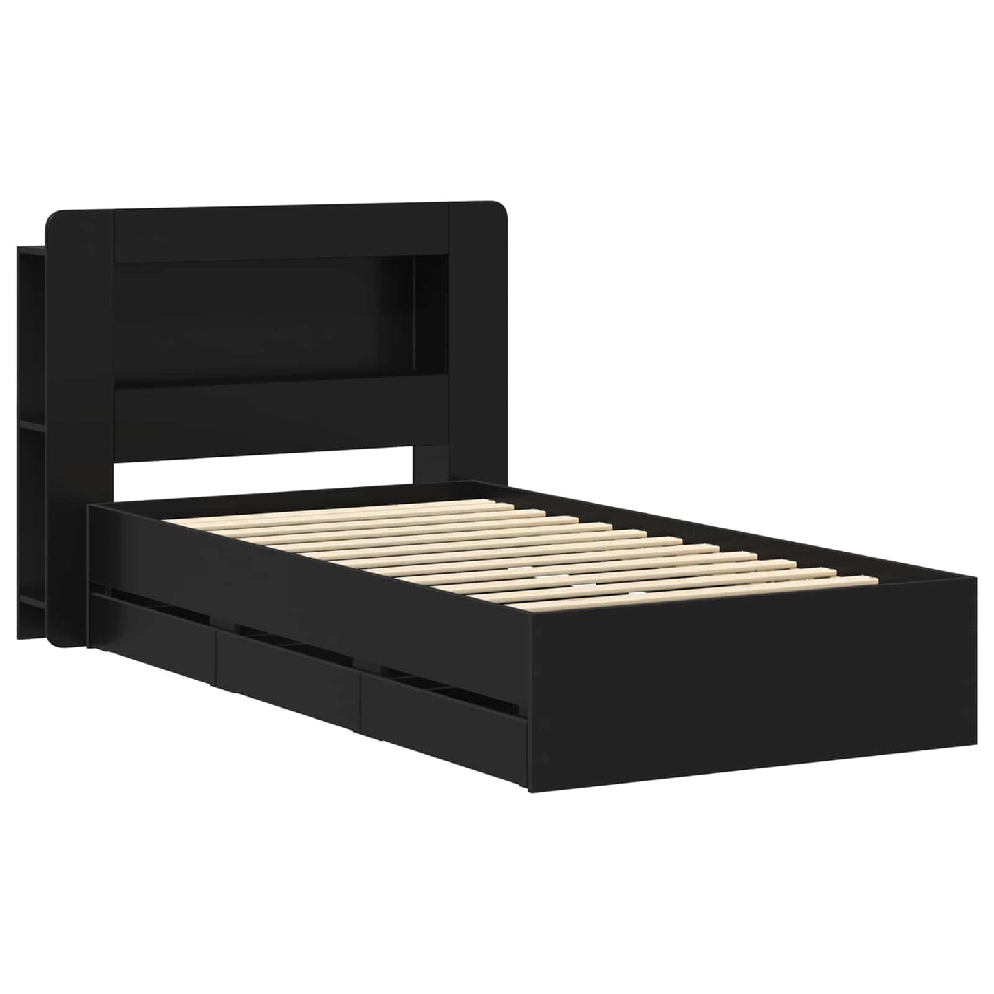 Sengeramme med oppbevaring Svart 75 x 190 cm Konstruert tre