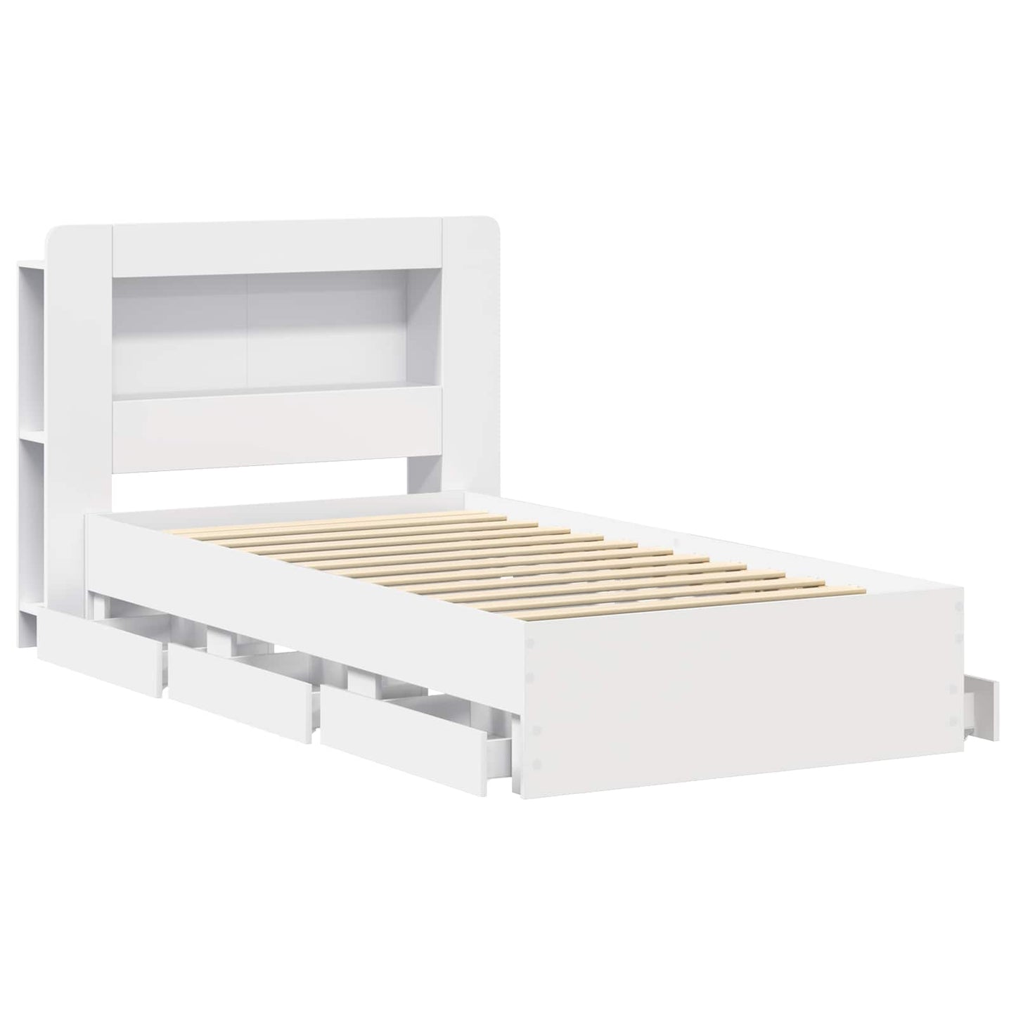 Sengeramme med oppbevaring Hvit 75 x 190 cm Konstruert tre