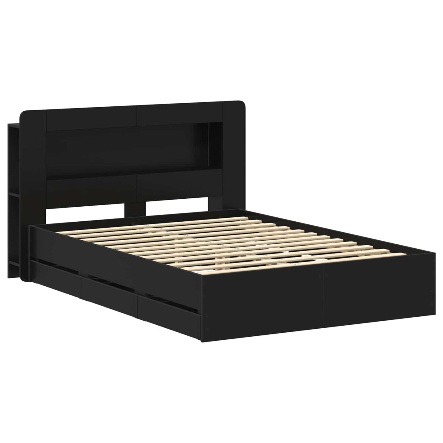 Sengeramme med oppbevaring Svart 150 x 200 cm Konstruert tre