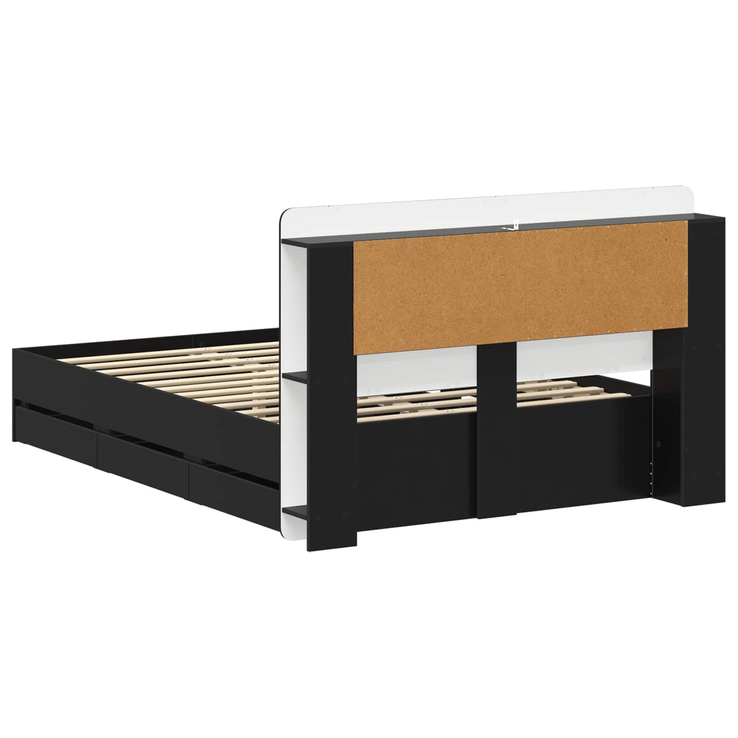 Sengeramme med oppbevaring Svart 150 x 200 cm Konstruert tre
