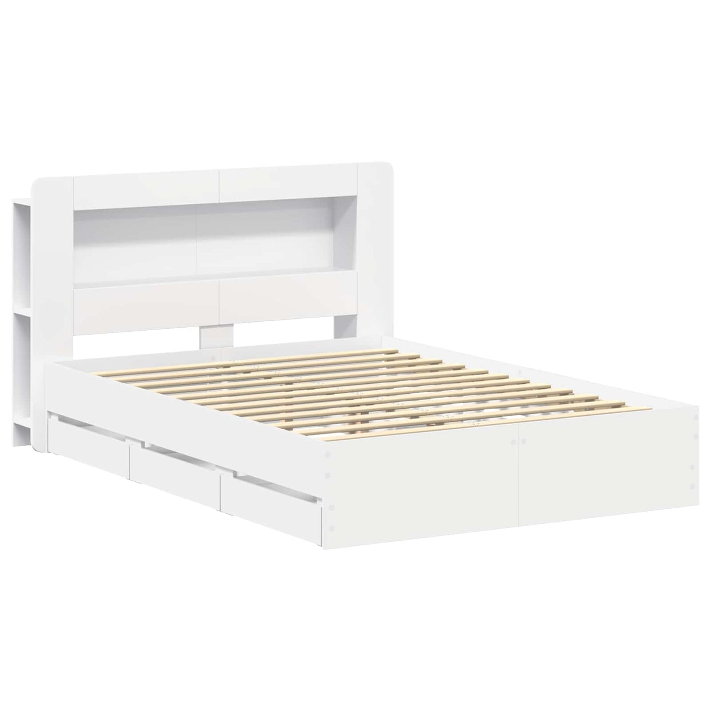 Sengeramme med oppbevaring Hvit 150 x 200 cm Konstruert tre