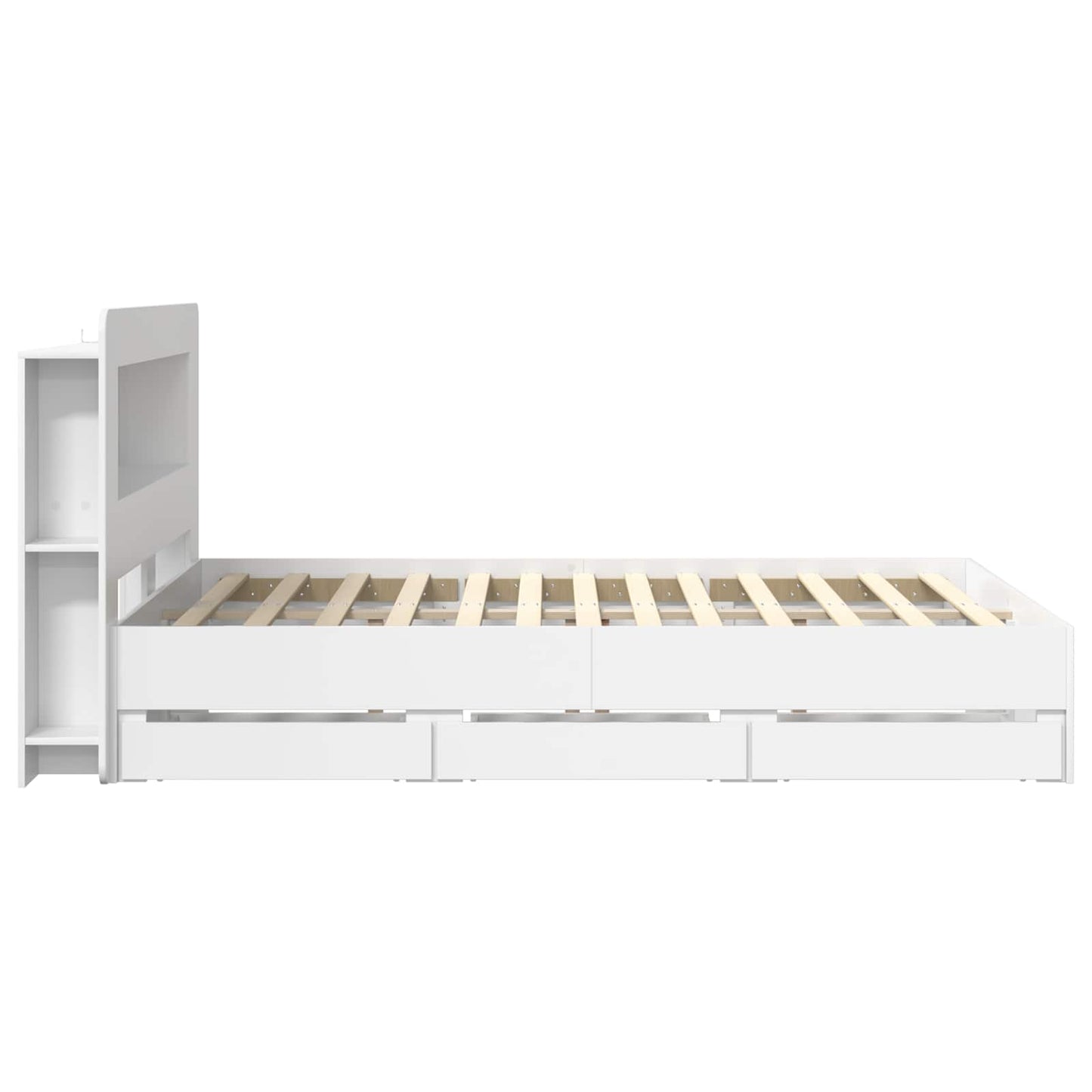 Sengeramme med oppbevaring Hvit 150 x 200 cm Konstruert tre