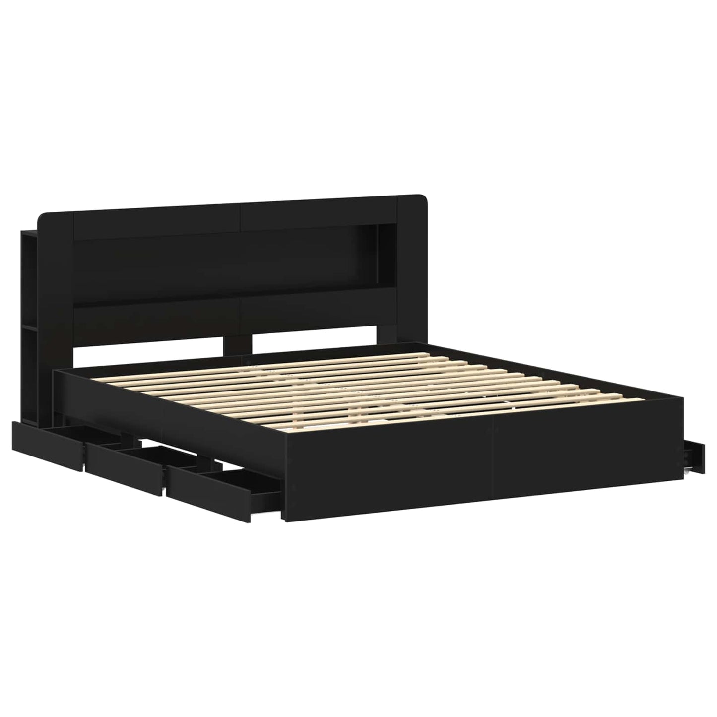 Sengeramme med oppbevaring Svart 180 x 200 cm Konstruert tre