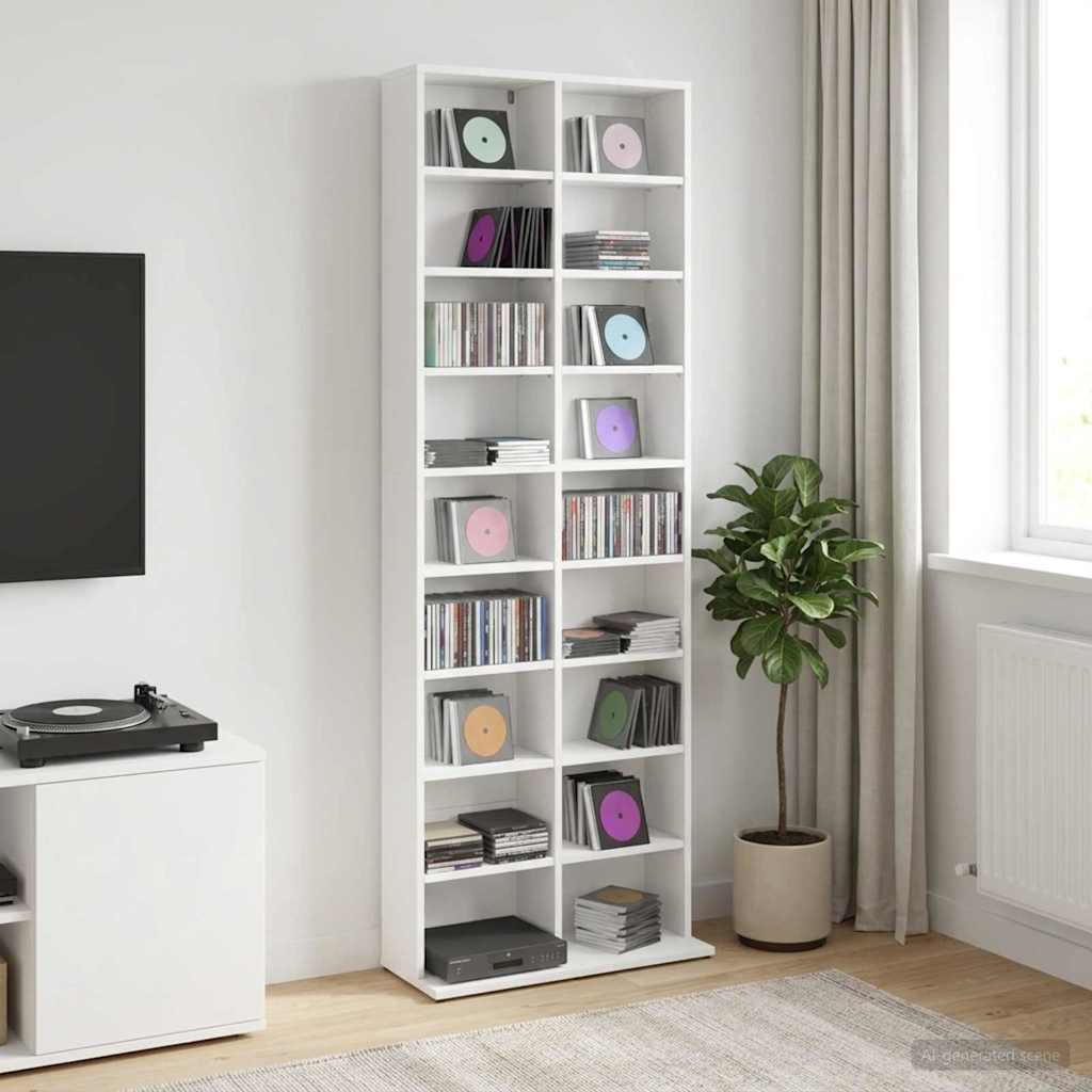 CD skap Hvit 65 x 23,5 x 175 cm Konstruert tre