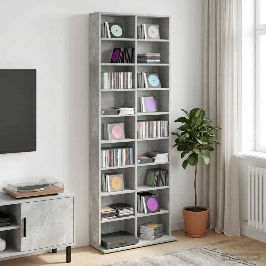 CD skap Betonggrå 65 x 23,5 x 175 cm Konstruert tre