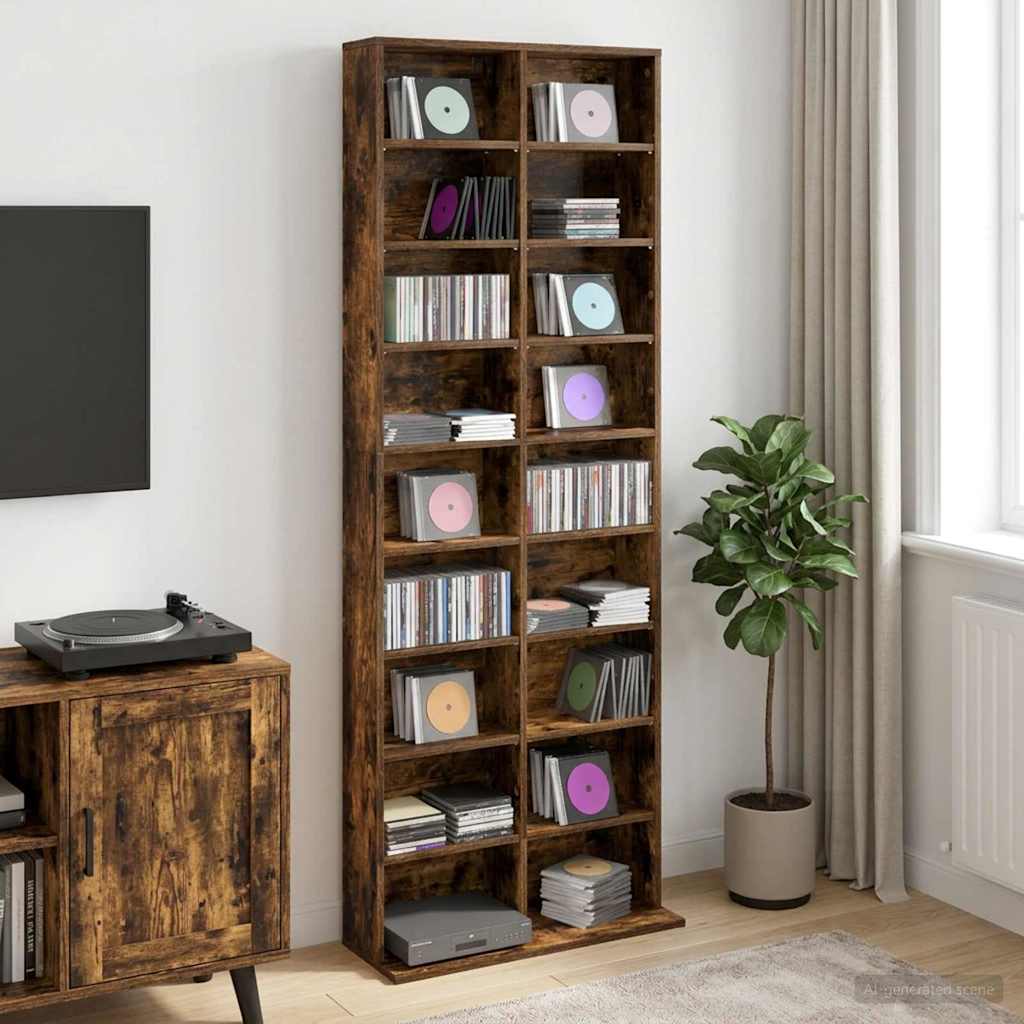 CD skap Røkt Eik 65 x 23,5 x 175 cm Konstruert tre