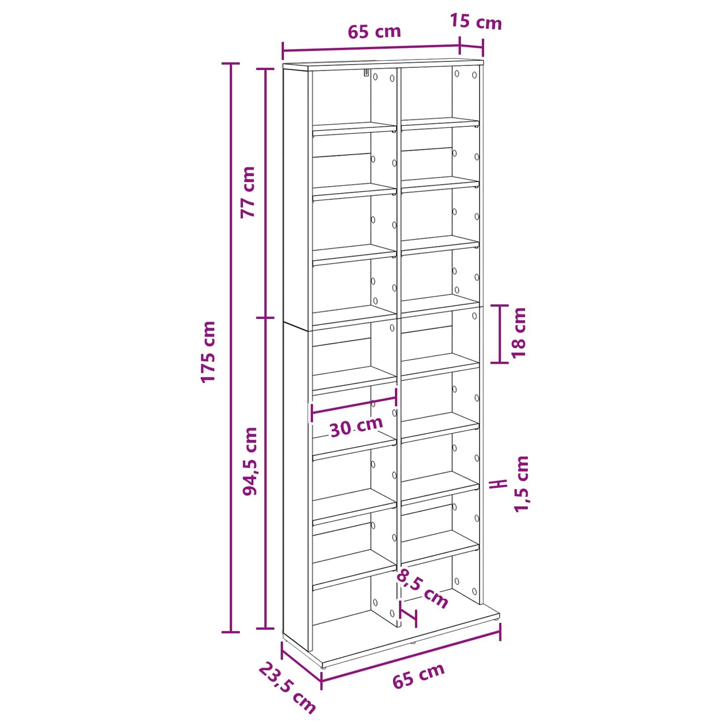 CD skap Artisan eik 65 x 23,5 x 175 cm Konstruert tre