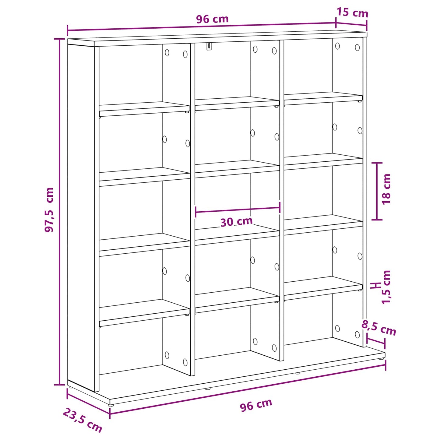 CD skap Røkt Eik 96 x 23,5 x 97,5 cm Konstruert tre
