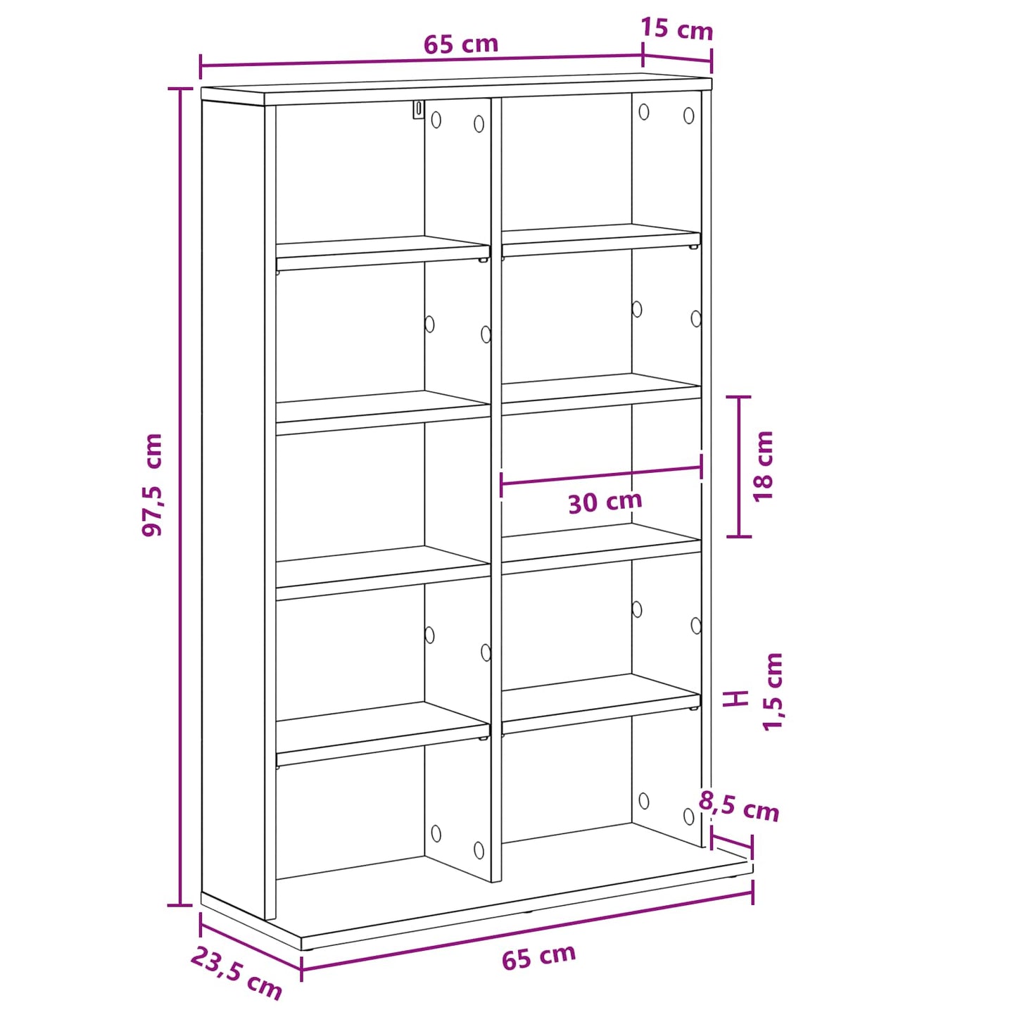 CD skap Svart eik 65 x 23,5 x 97,5 cm Konstruert tre