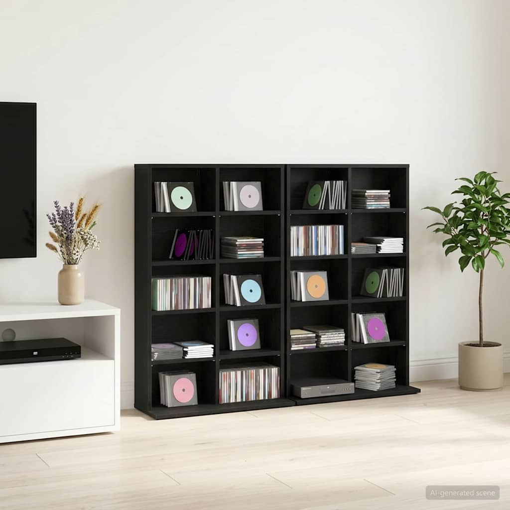 CD skap 2 stk. Svart eik 65 x 23,5 x 97,5 cm Konstruert tre