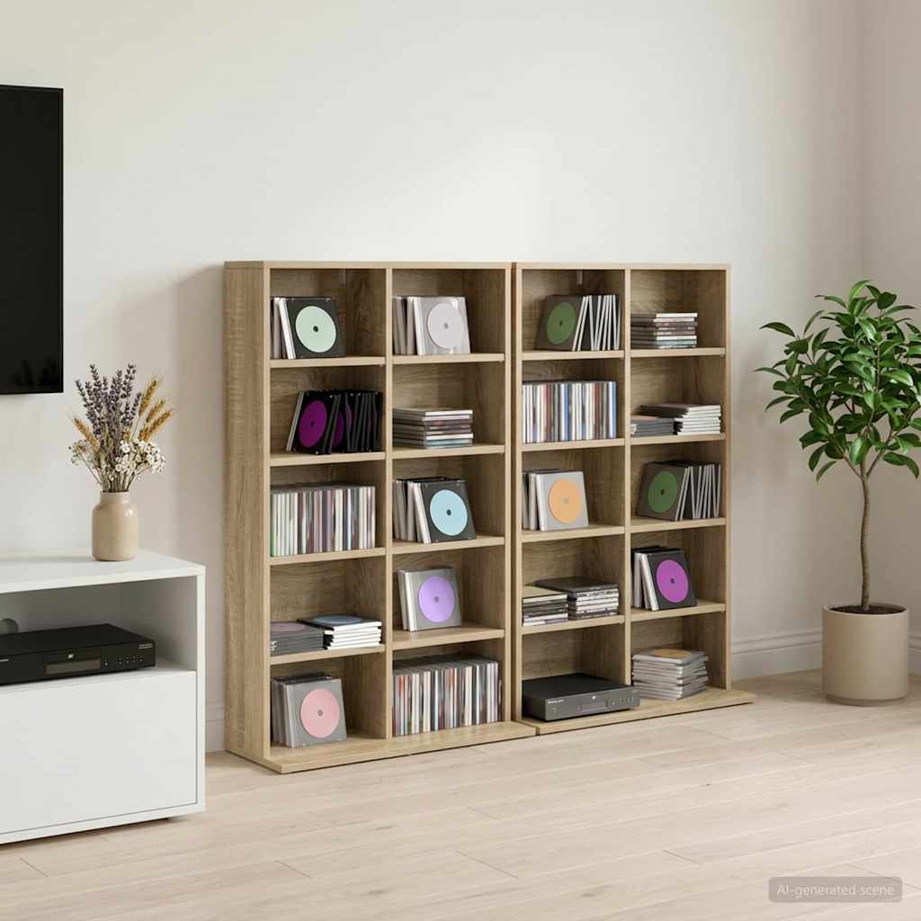 CD skap 2 stk. Sonoma eik 65 x 23,5 x 97,5 cm Konstruert tre