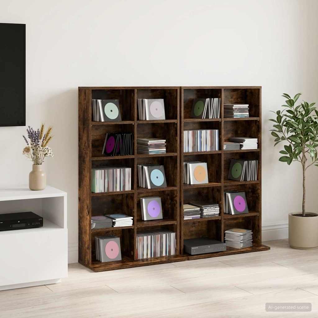 CD skap 2 stk. Røkt Eik 65 x 23,5 x 97,5 cm Konstruert tre