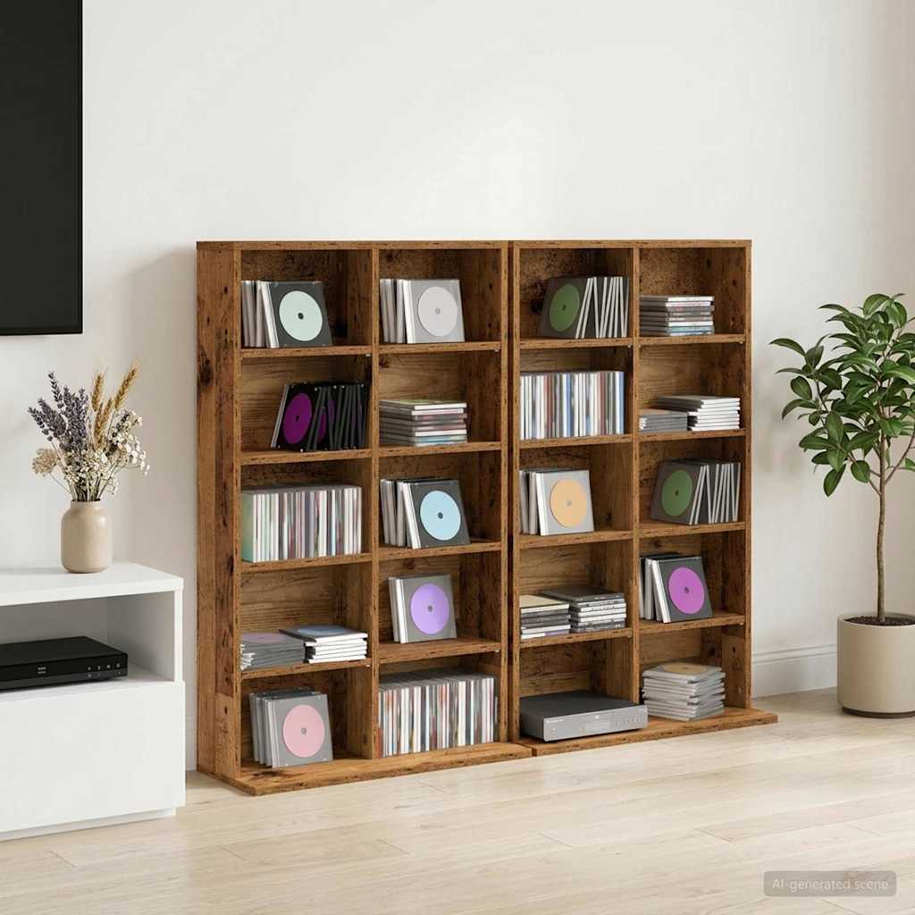 CD skap 2 stk. Gammelt tre 65 x 23,5 x 97,5 cm Konstruert tre