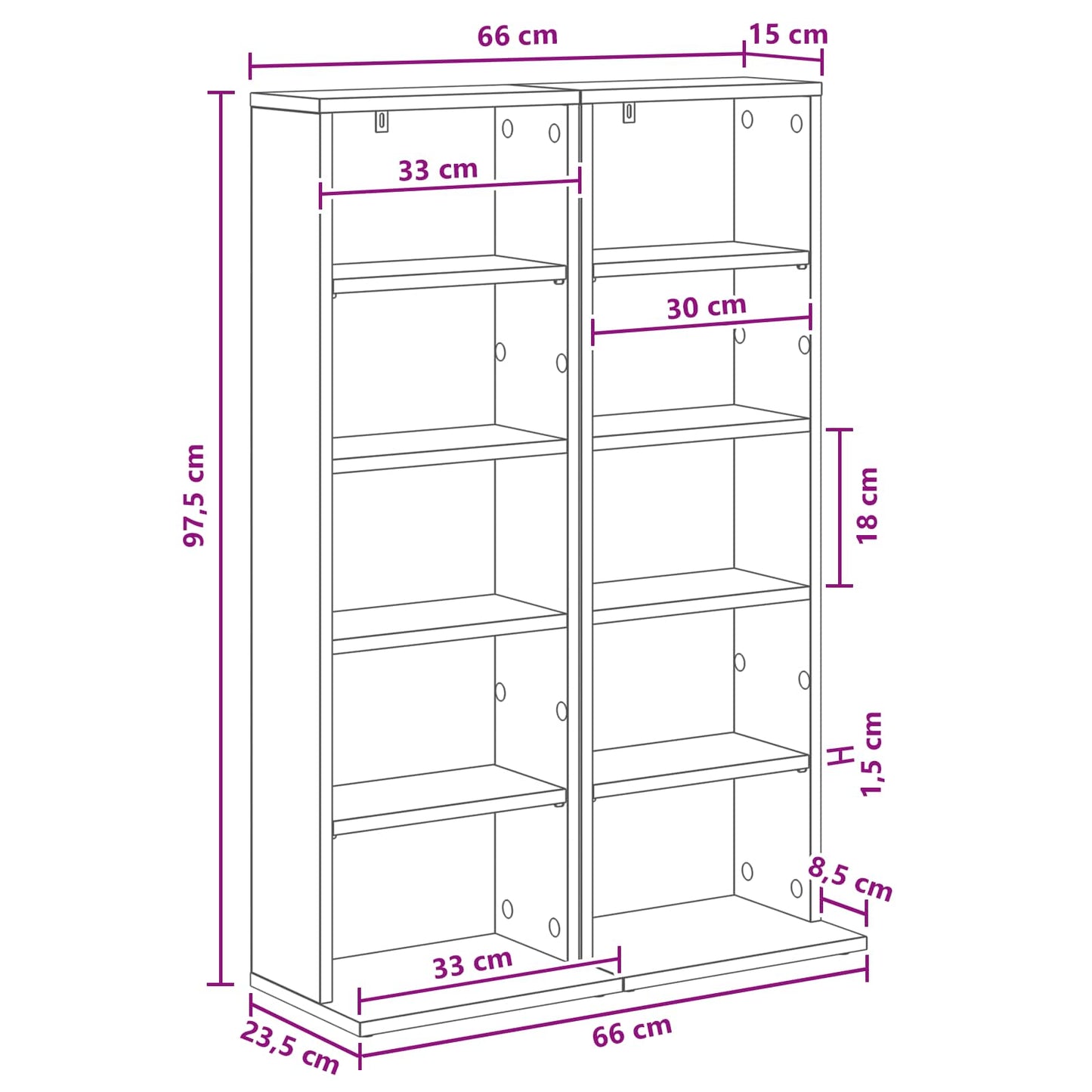 CD skap 2 stk. Hvit 33 x 23,5 x 97,5 cm Konstruert tre