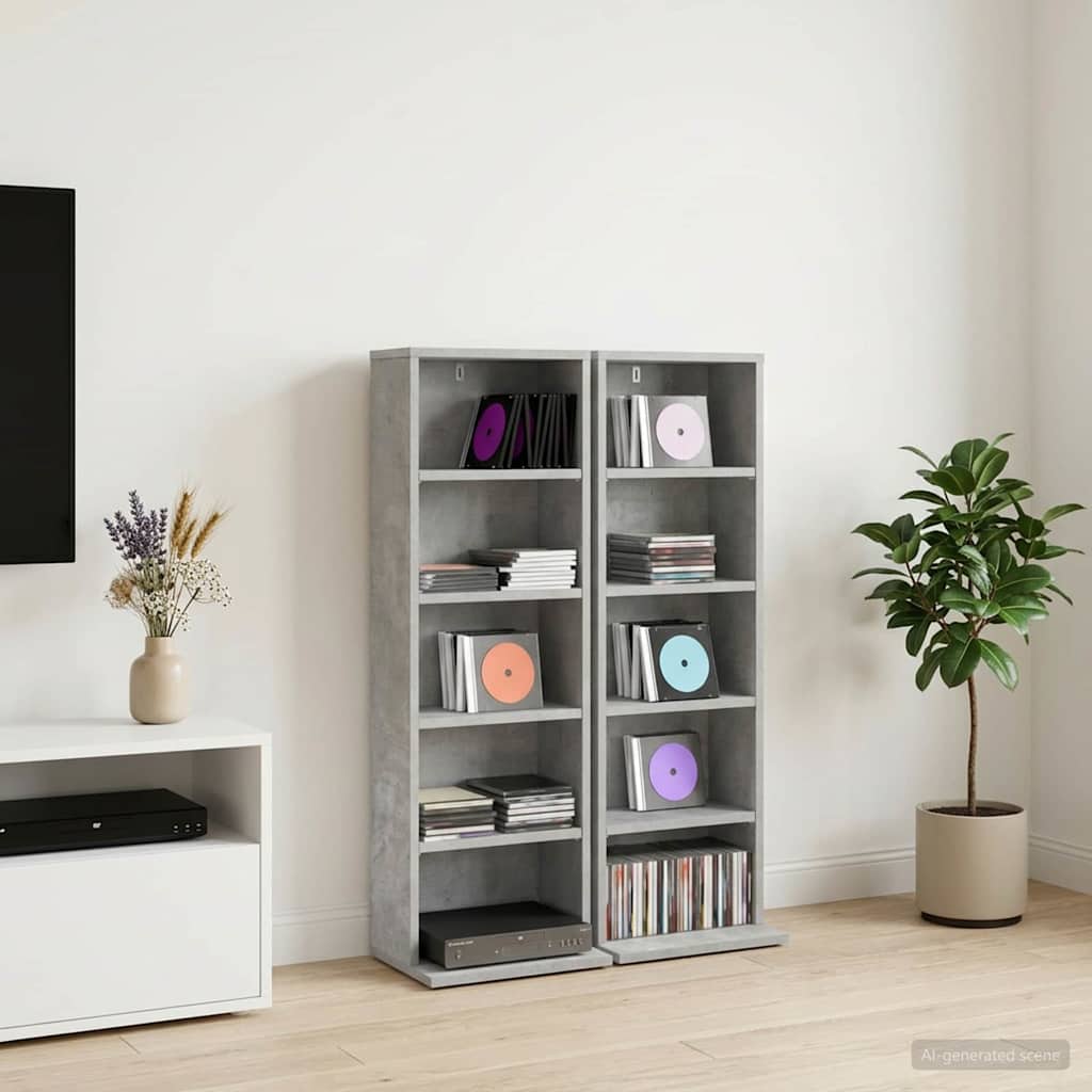 CD skap 2 stk. Betonggrå 33 x 23,5 x 97,5 cm Konstruert tre