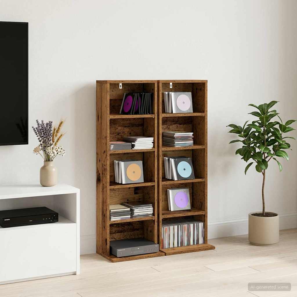 CD skap 2 stk. Gammelt tre 33 x 23,5 x 97,5 cm Konstruert tre