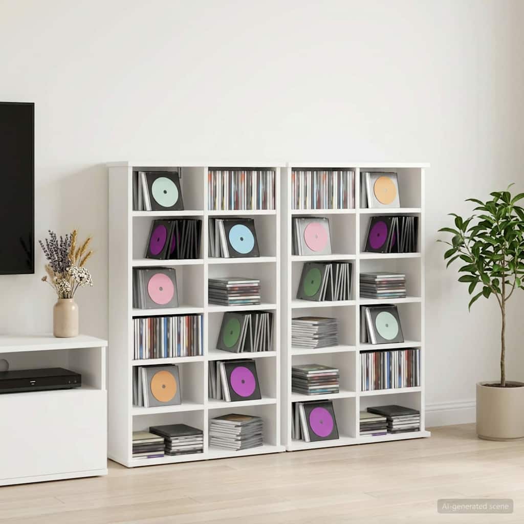 CD skap 2 stk. Hvit 60 x 17 x 92 cm Konstruert tre