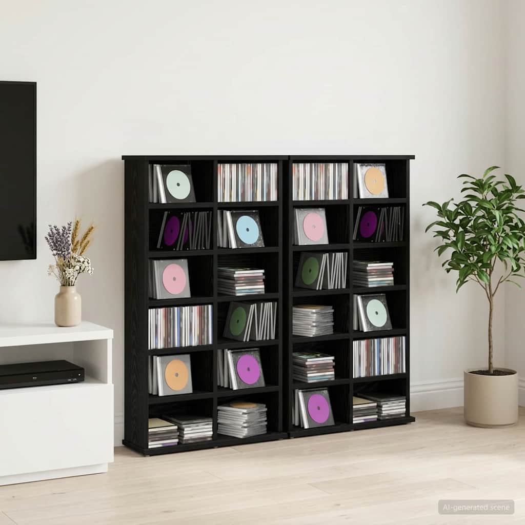 CD skap 2 stk. Svart eik 60 x 17 x 92 cm Konstruert tre